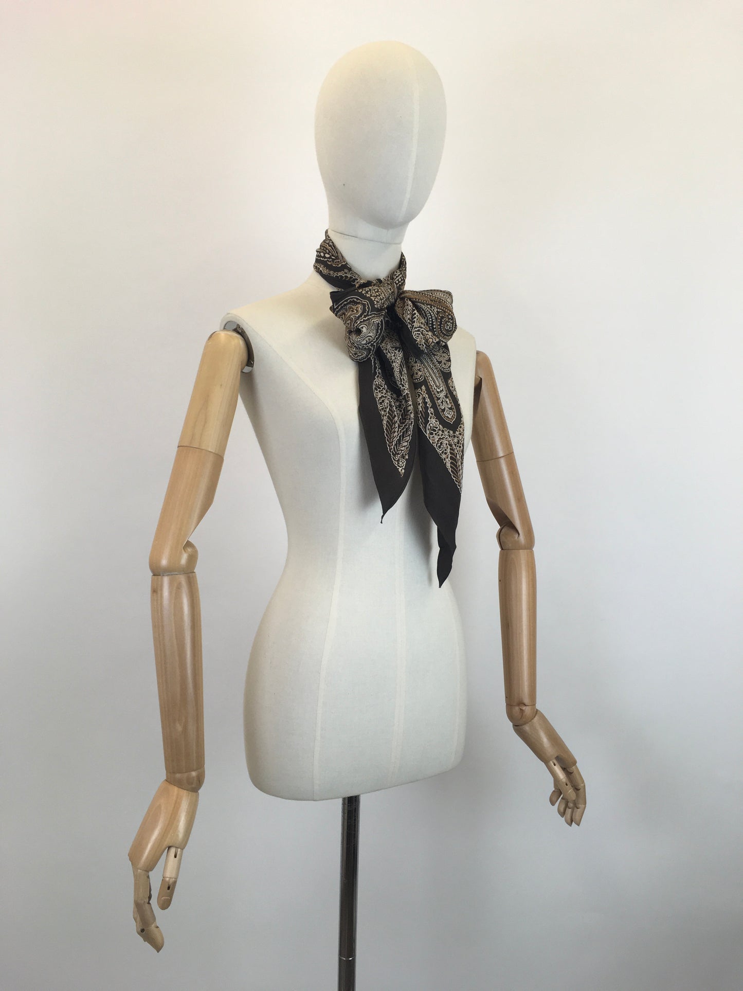 Original 1930’s Stunning Deco Pointed Scarf - In Warm Browns, Taupes and Mushrooms