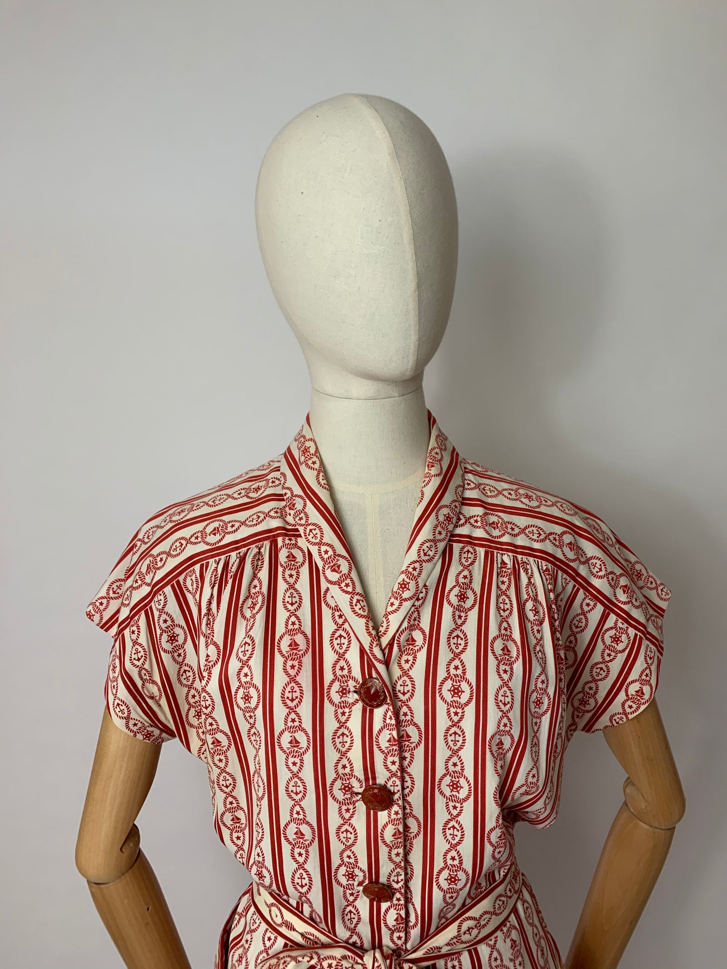 Original 1940’s 3 pc Summer Suit - In a lovely Nautical Print in Red & Ivory