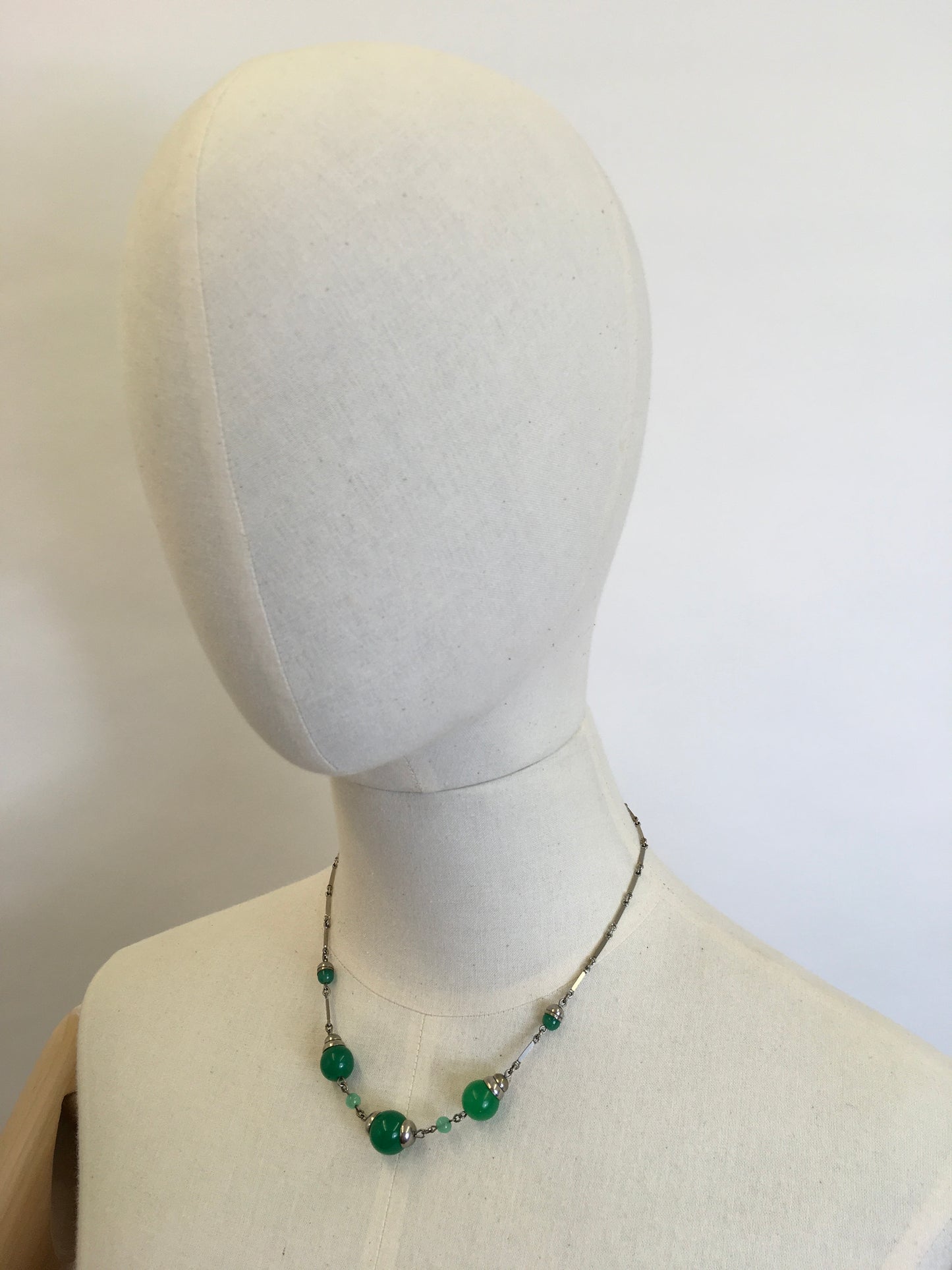Original 1930’s Necklace - With Bottle  Green Glass Beads