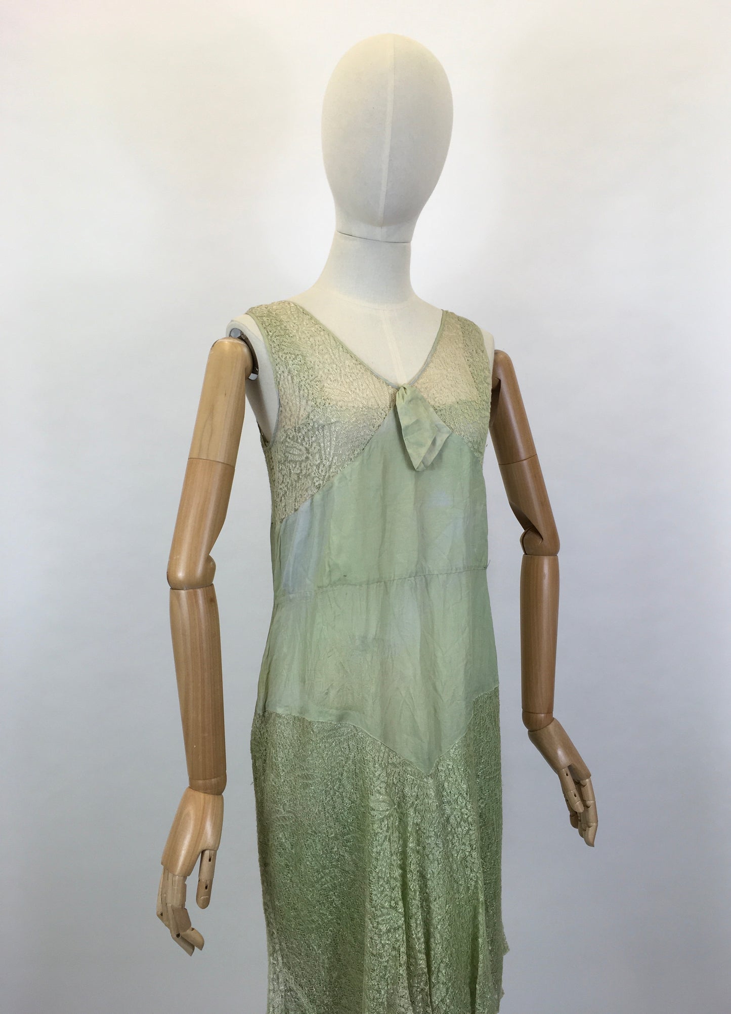 Original As Is 1920’s Stunning Soft Green Dress - In Silk & lace