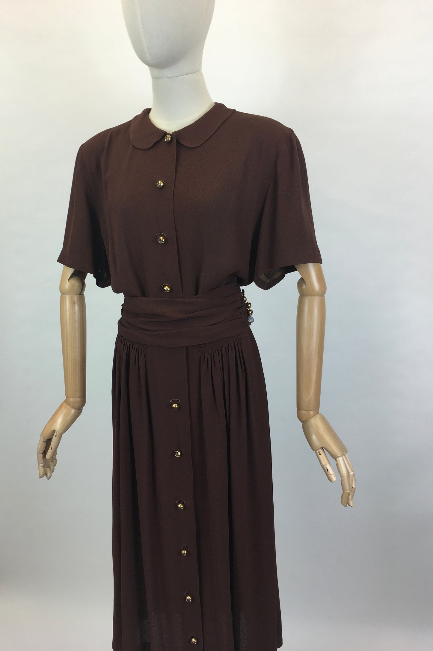 Original 1940’s SENSATIONAL Brown Fine Crepe Dress - ‘ A Jerry Gilden Spectator ‘