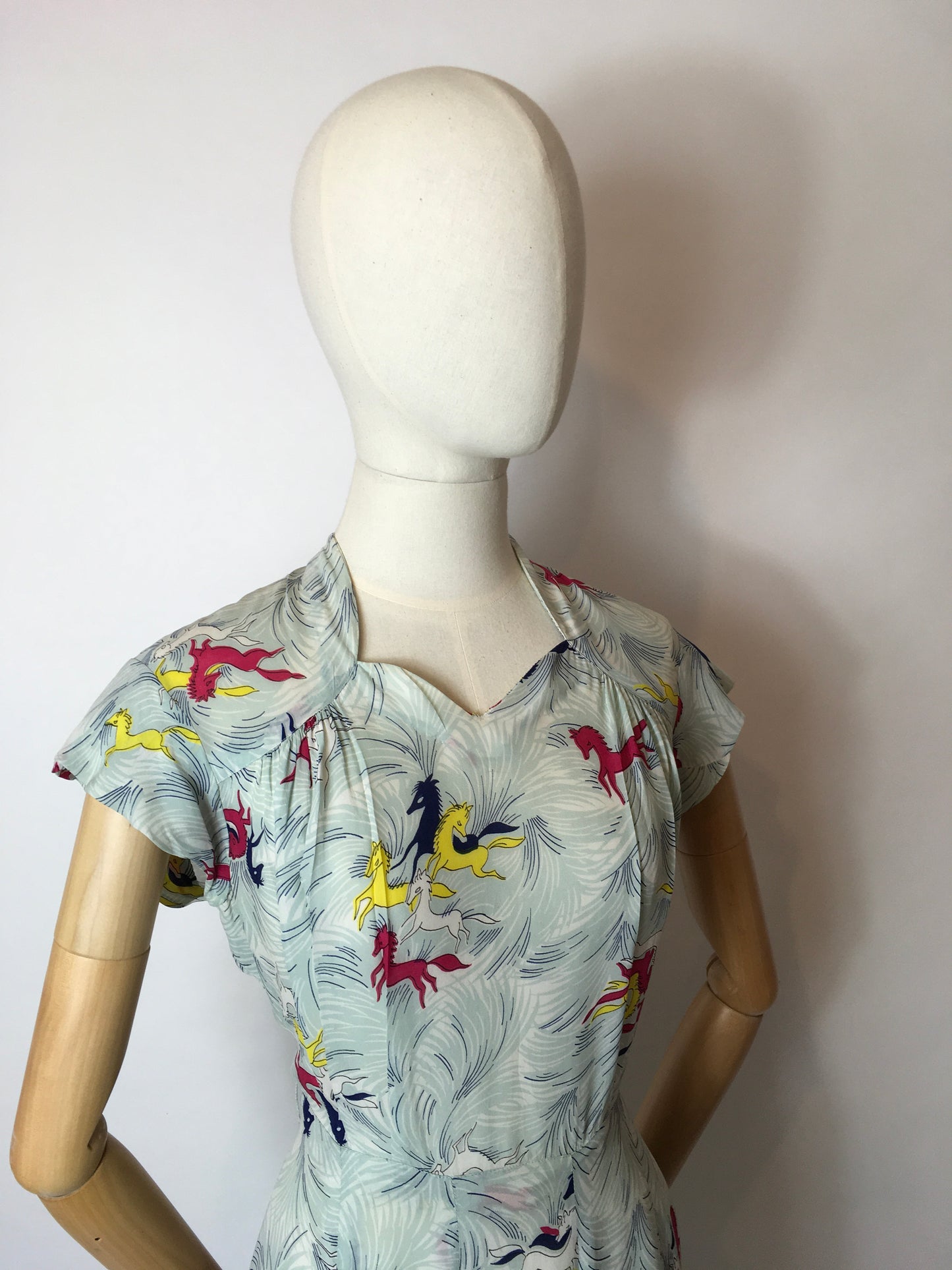 Original 1940’s Dancing Horses Print Dress - In a lovely Sheer Rayon Fabric