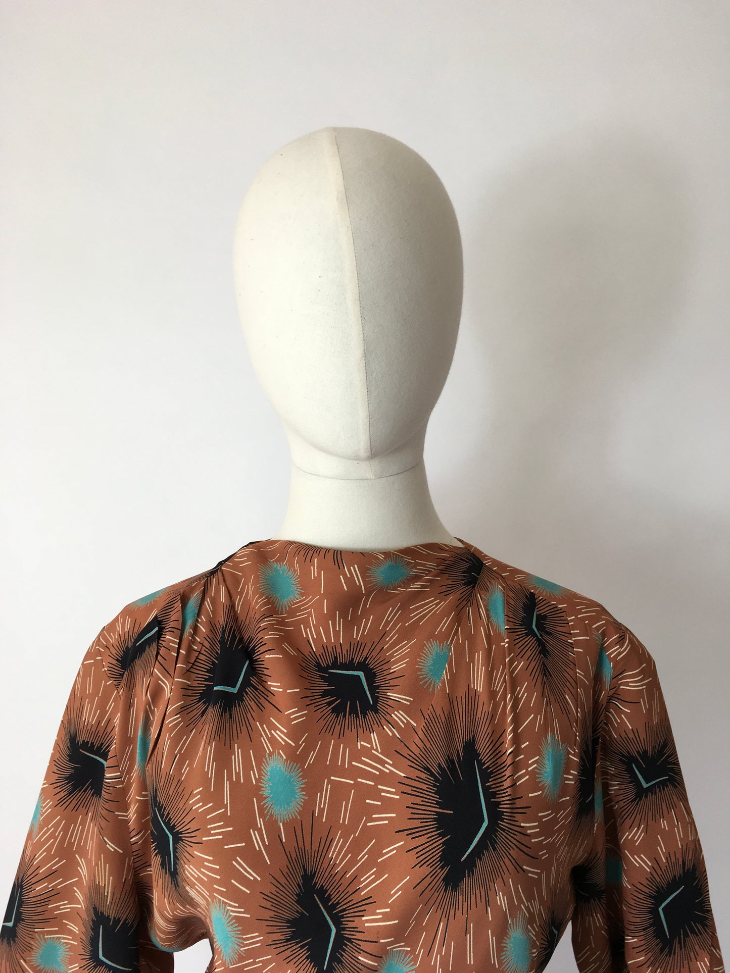 Original 1940’s Stunning Rayon Dress - Featuring a classic Silhouette and Beautiful Colour Pallet