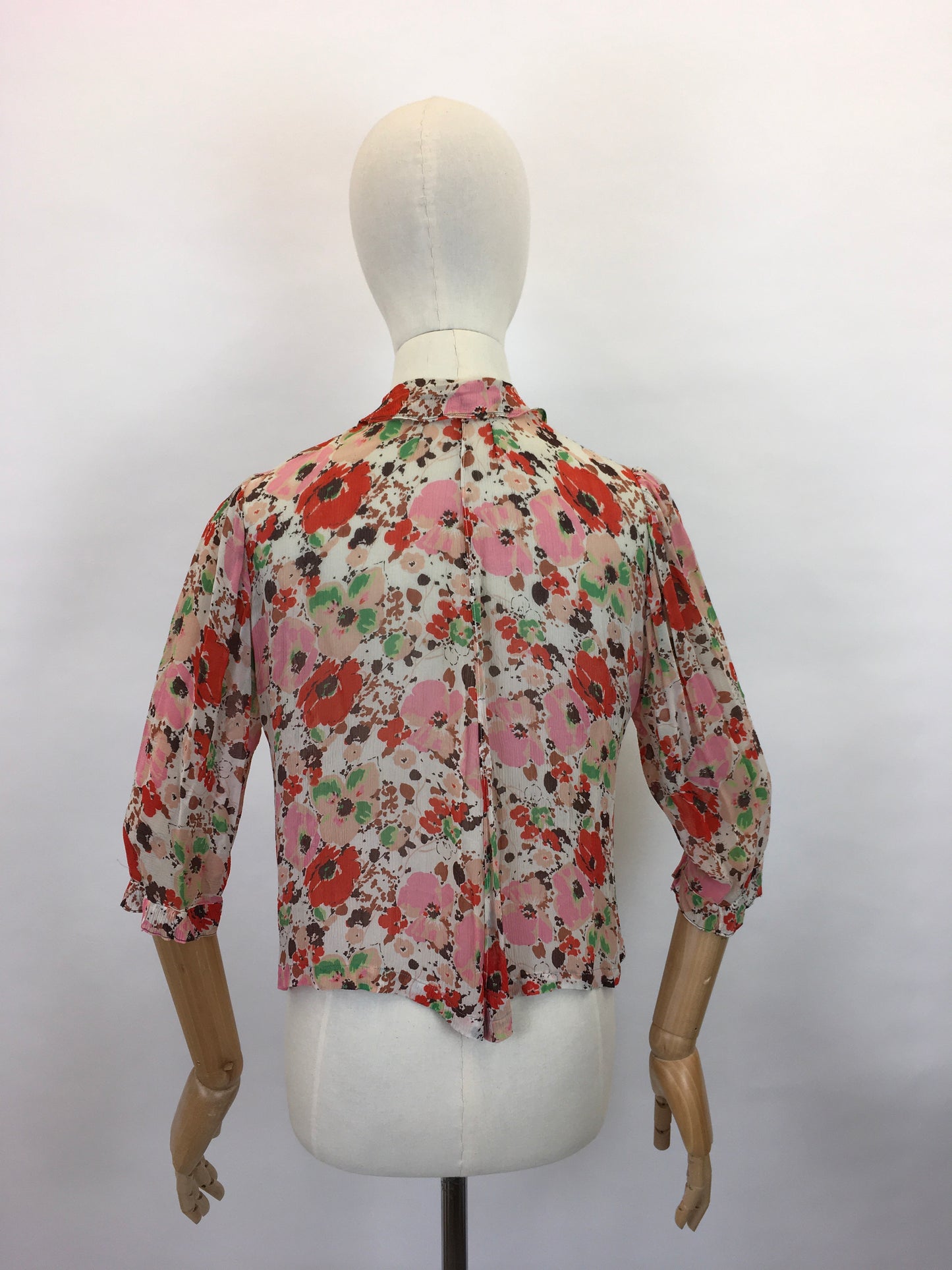 Original 1930s Floral Chiffon Blouse - Exquisite Colour Pallet Of An English Floral Meadow