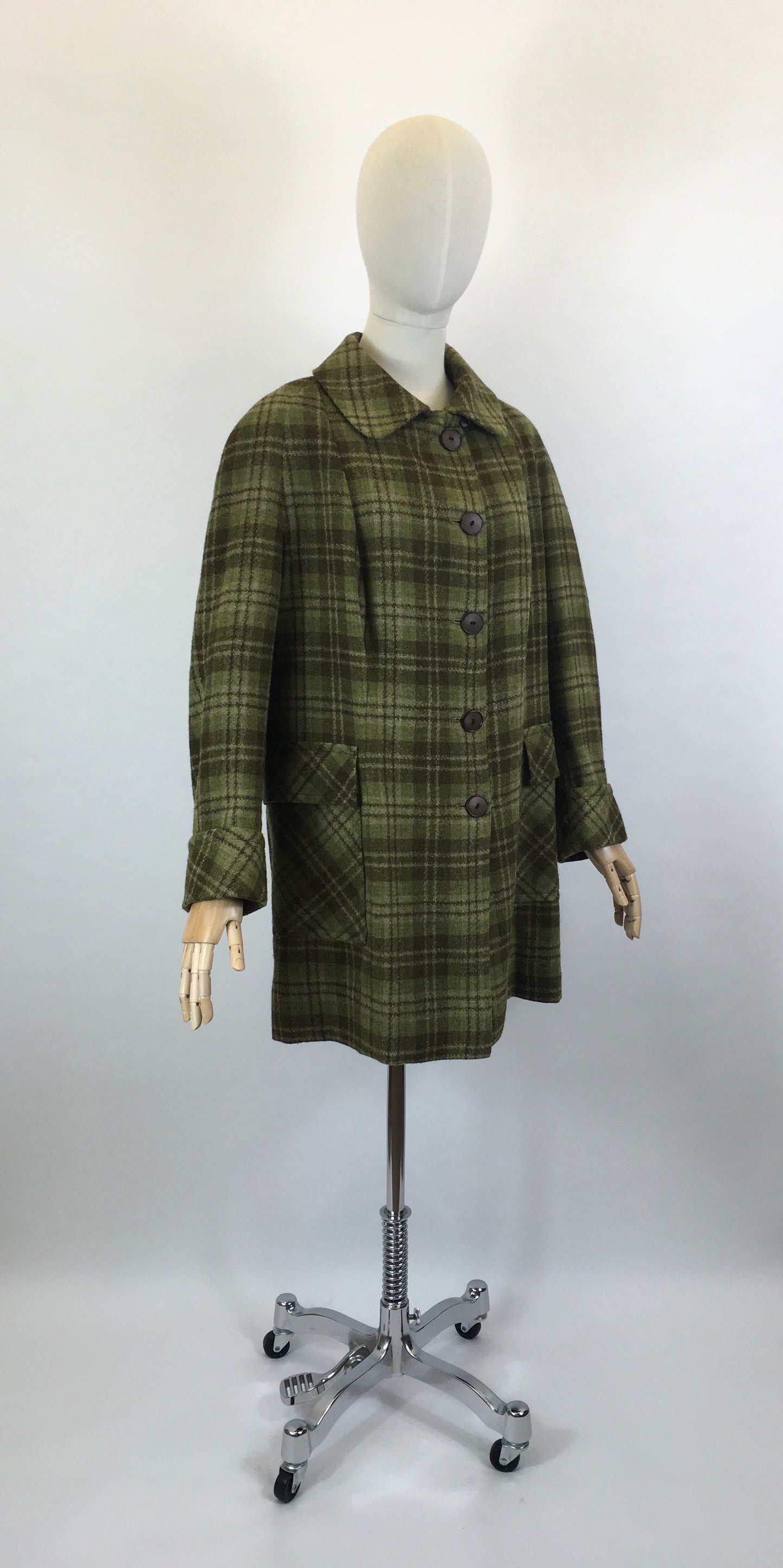 Original 1950’s FABULOUS Green Check Jacket/ Coat - Classic 50’s Styling & Great Pockets