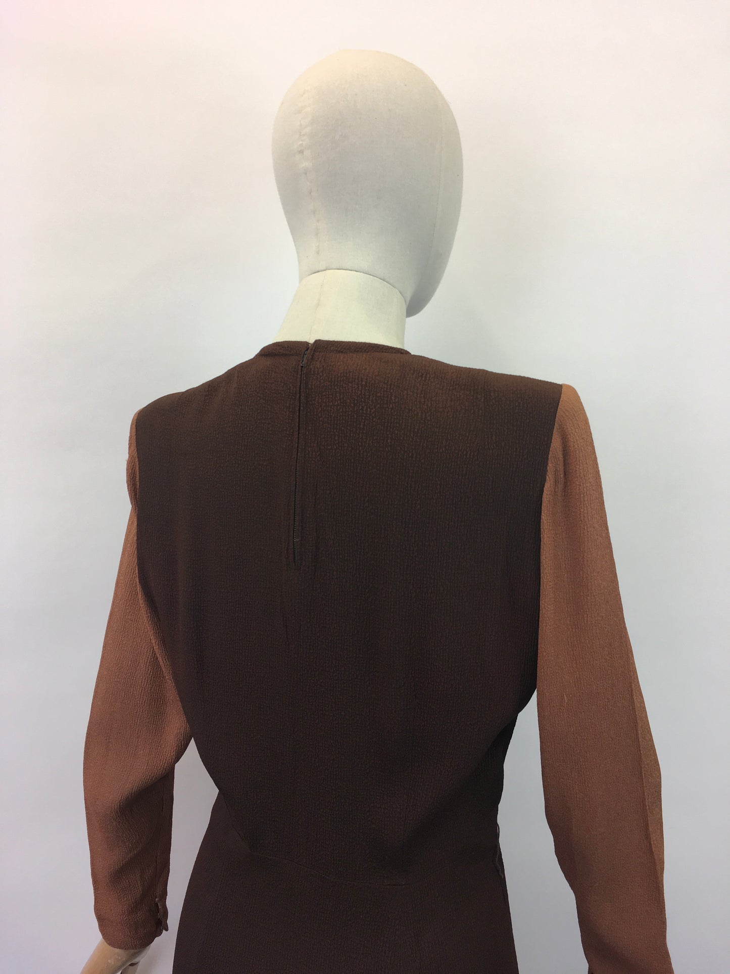 Original Sensational Late 1930's Early 1940's Dress - In Chocolate Brown and Warm Cinnamon Waffle Crepe