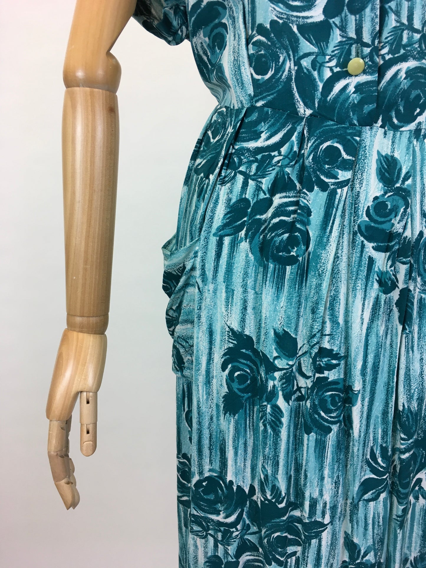 Original 1950’s VOLUP Cotton Day Dress - In A Lovely Rich Teal Colour Floral