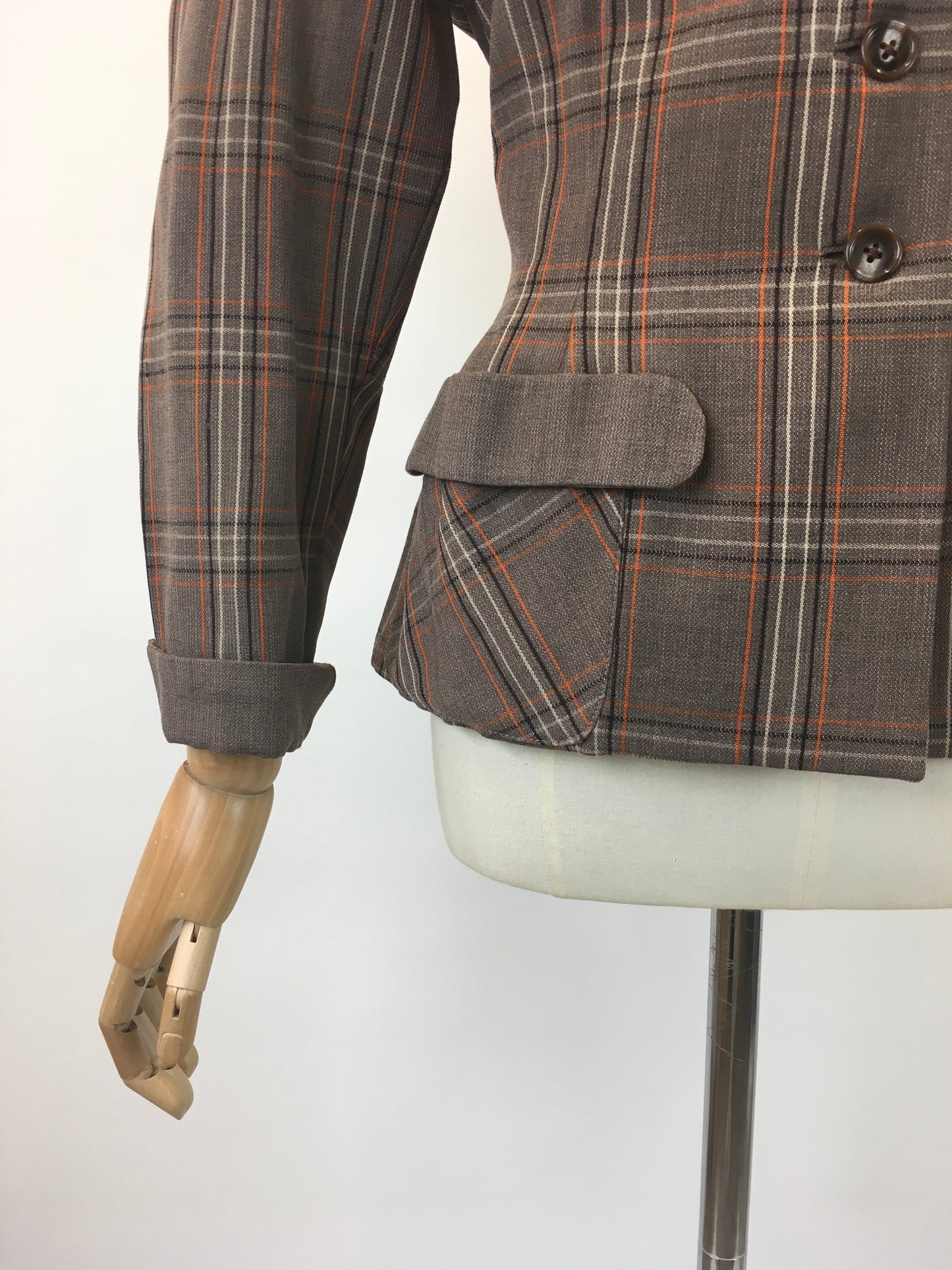Original 1940's Gorgeous Plaid Jacket - In Brown, Zesty Orange and Cream