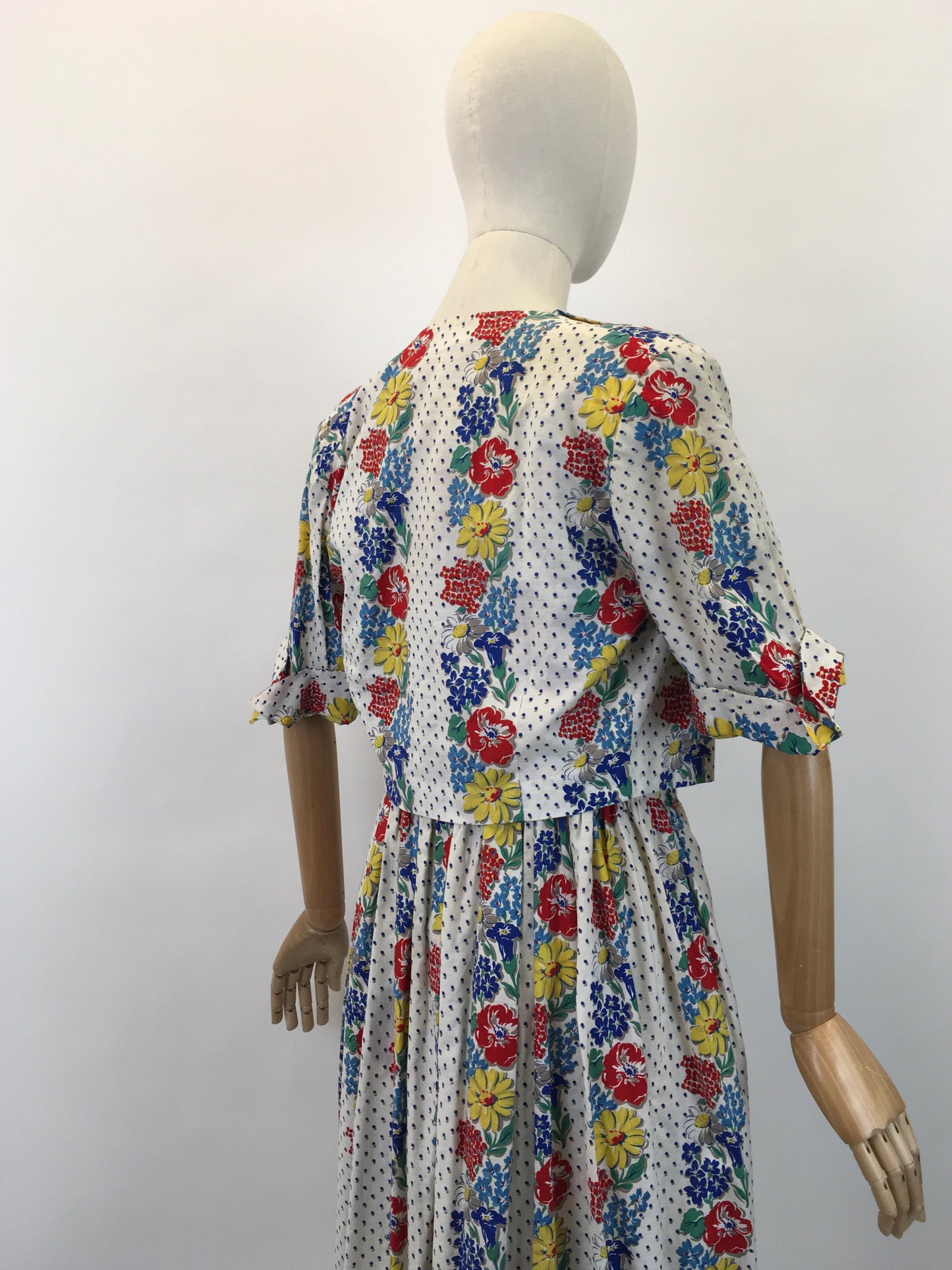 Original Stunning 1940's Sundress & Bolero - In A Bright Summer Floral Print Cotton