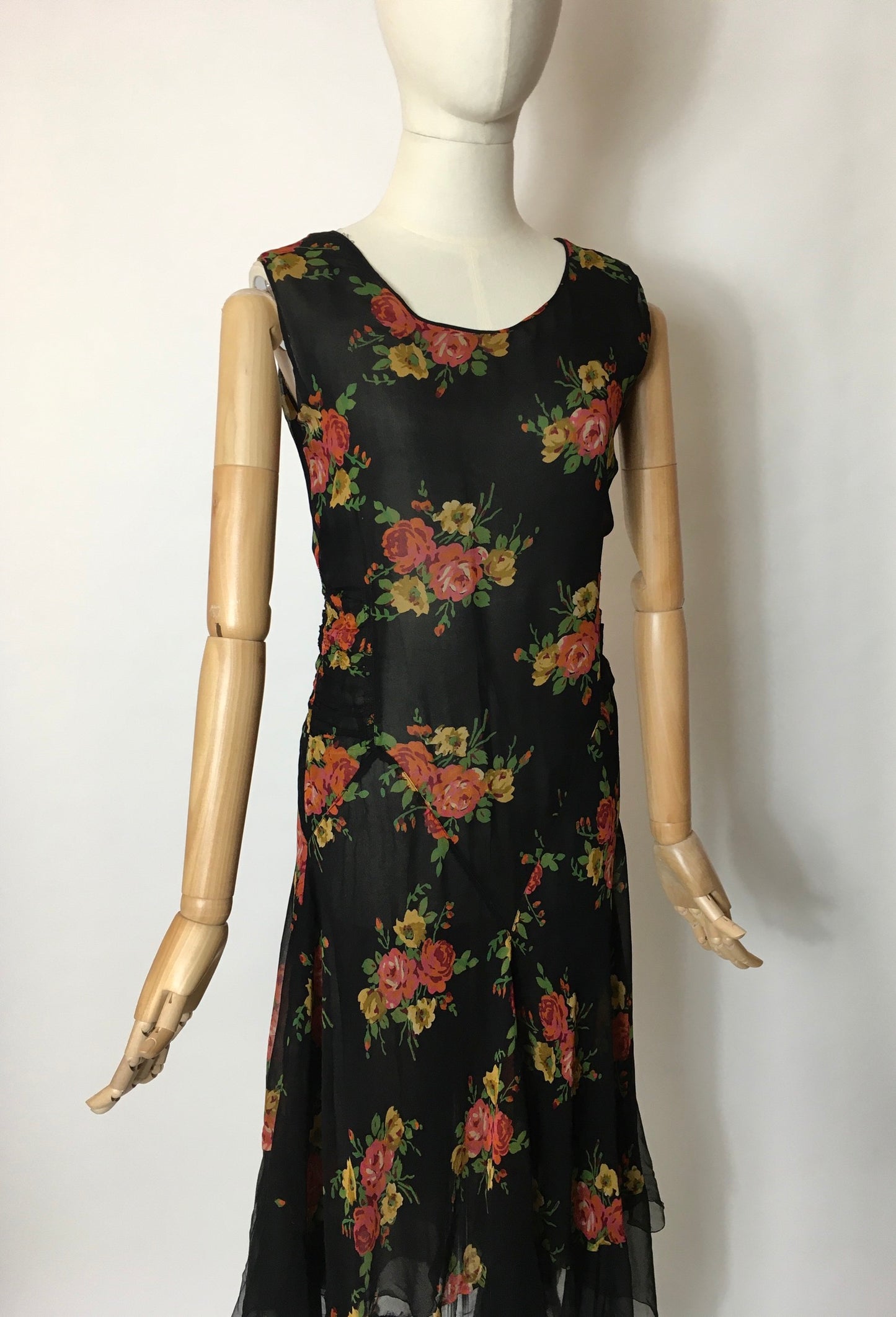 Original 1930’s SENSATIONAL 3pc Set in A Floral Chiffon - Dress, Jacket & Caplet Set
