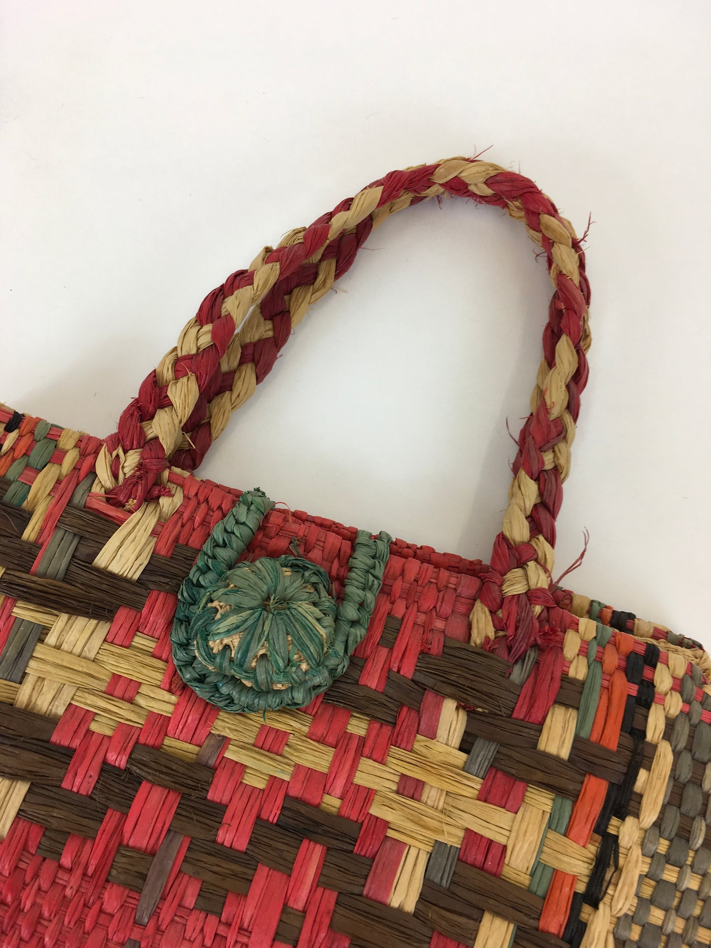 Original 1930’s/ 1940’s Raffia Straw Handbag - In Multicoloured Tones
