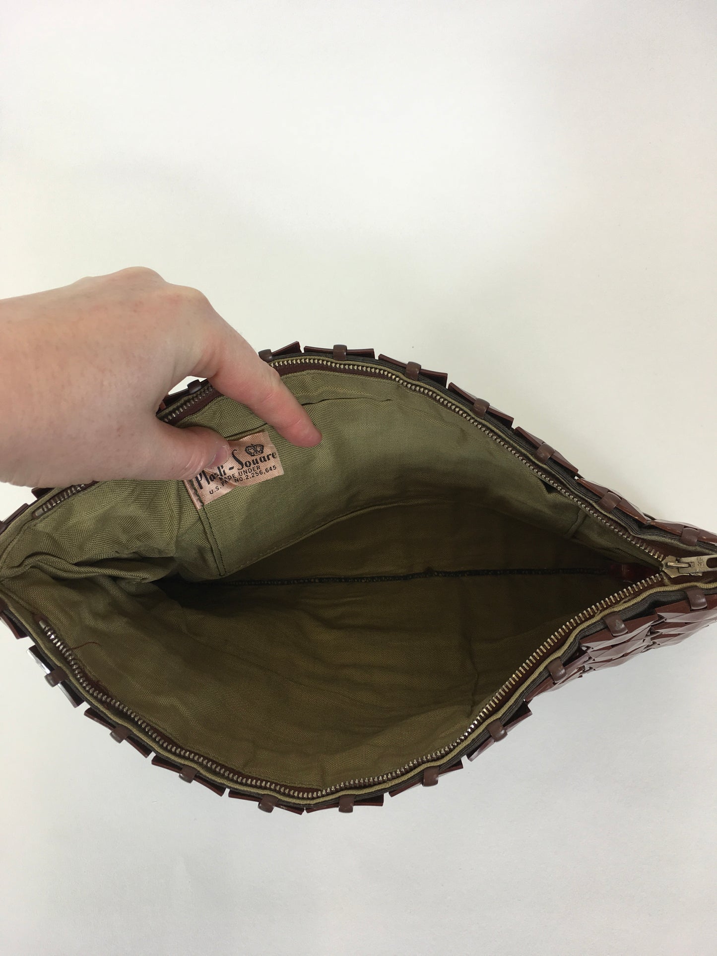 Original 1940’s Stunning  ‘ Plasti Square ‘ Clutch Handbag - In Warm Brown
