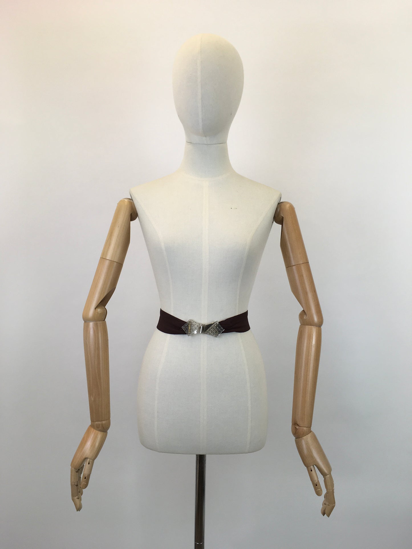 Original 1930’s Brown Crepe Belt - With Deco Glass Buckle Clasp