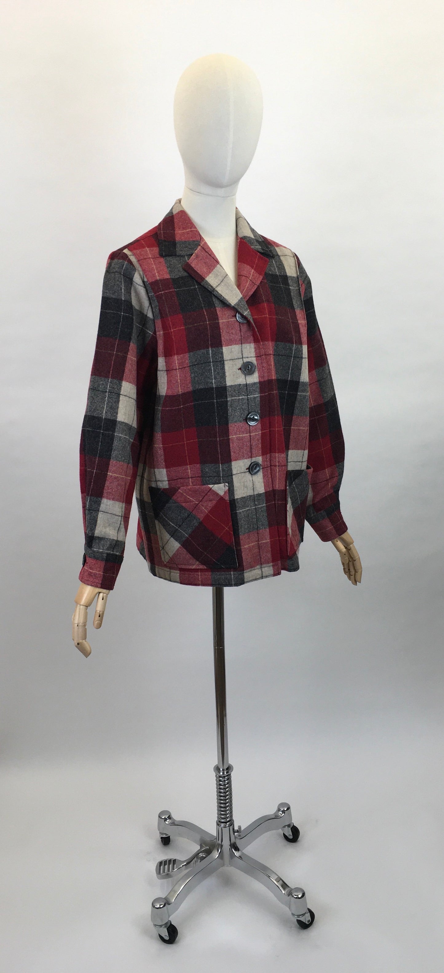Original 1960’s Pendleton Check Jacket - In Lovely Warm Reds, Black’s and Ivories