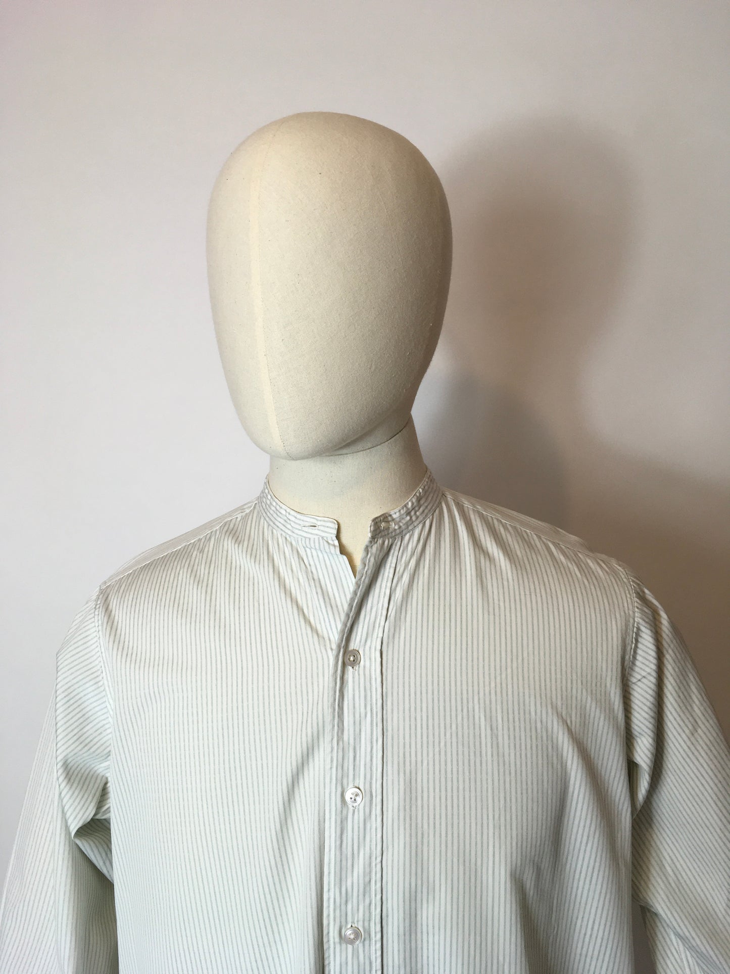 Original Gents Collarless Shirt by ‘ Morgan and Ball London’ - In a lovely Duck Egg Blue Stripe