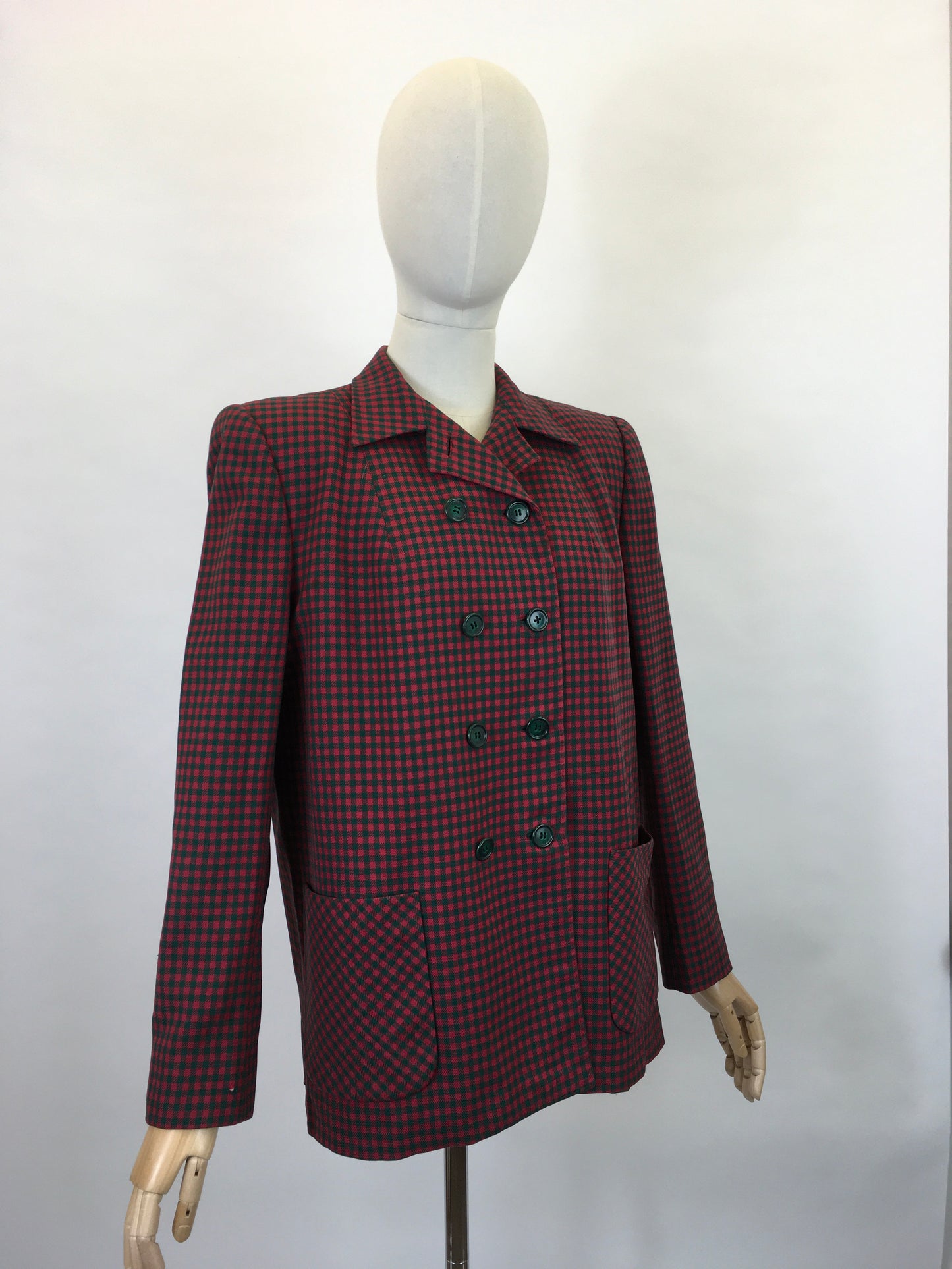 Original 1940’s American Double Breasted Jacket - In A Lovely Red & Green Check Suiting Cloth