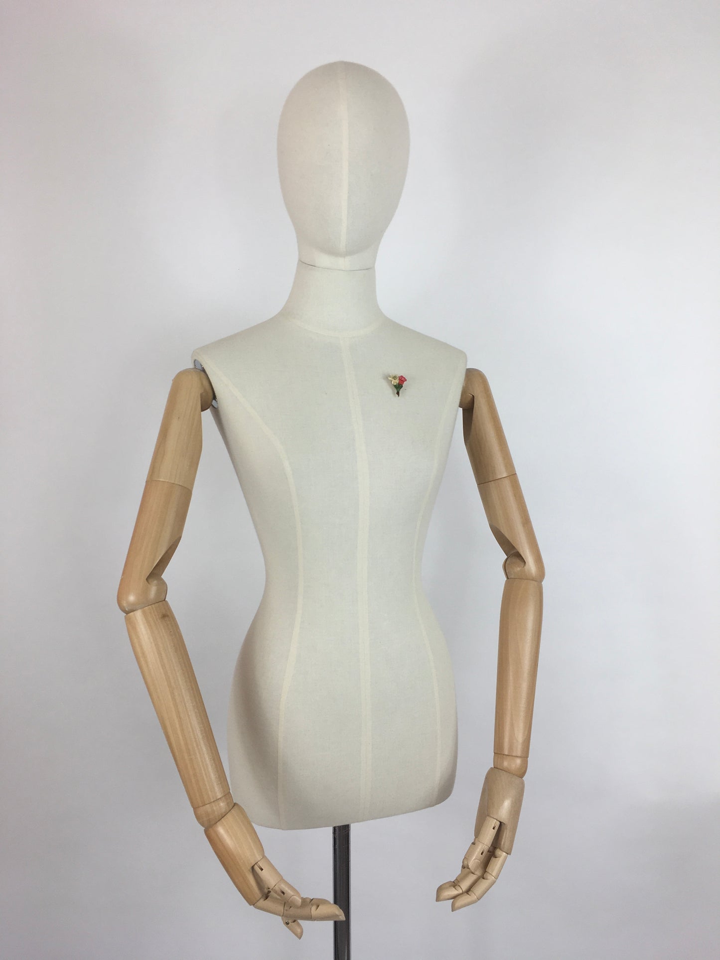 Original 1940s Little Floral Celluloid Brooch - In a Lovely Colour Pallet of Cream, Red and Green