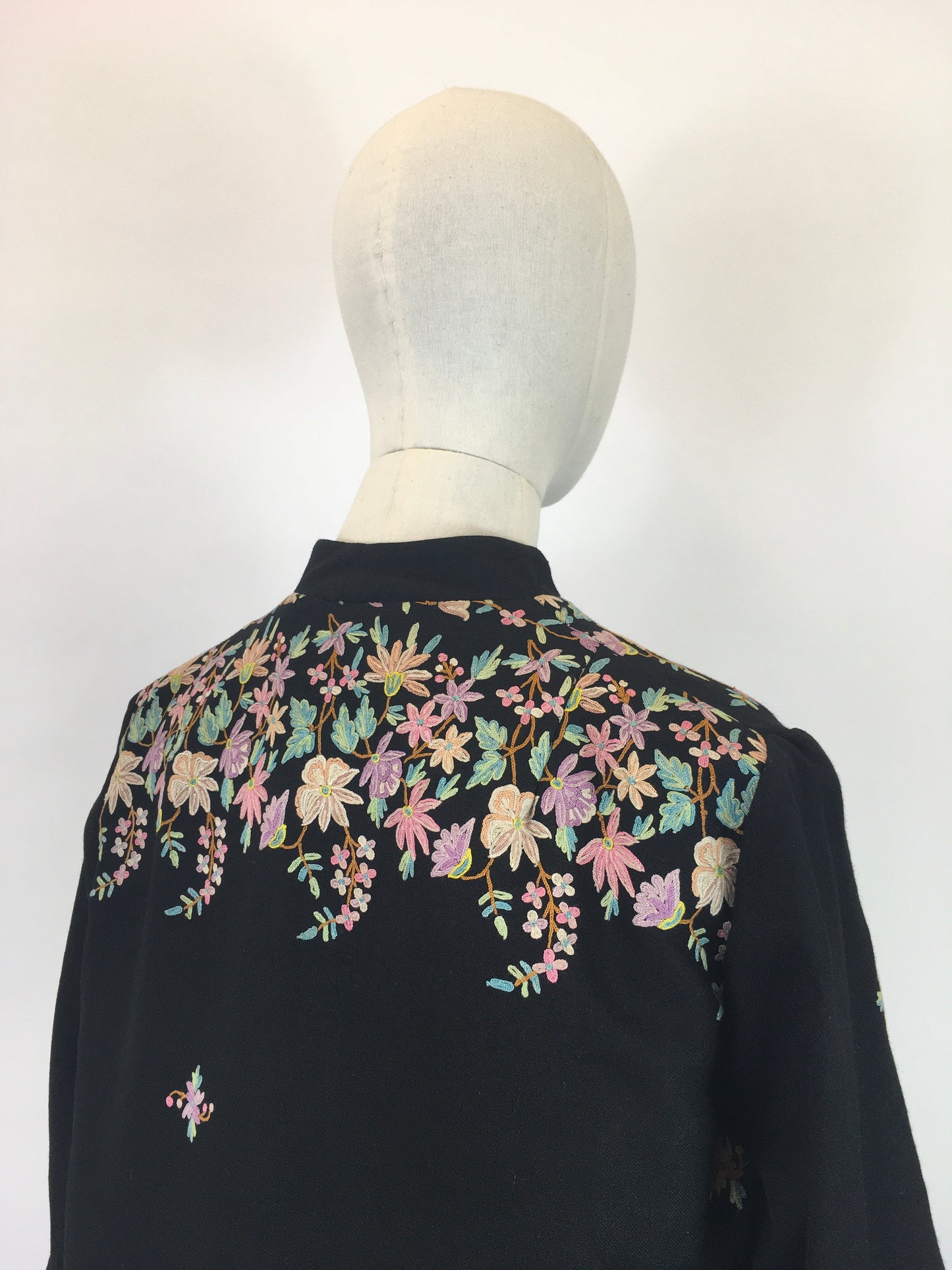 Original Late 1930's Early 1940's Edge to Edge Jacket - With Exquisite Embroidery Detailing in Pastels