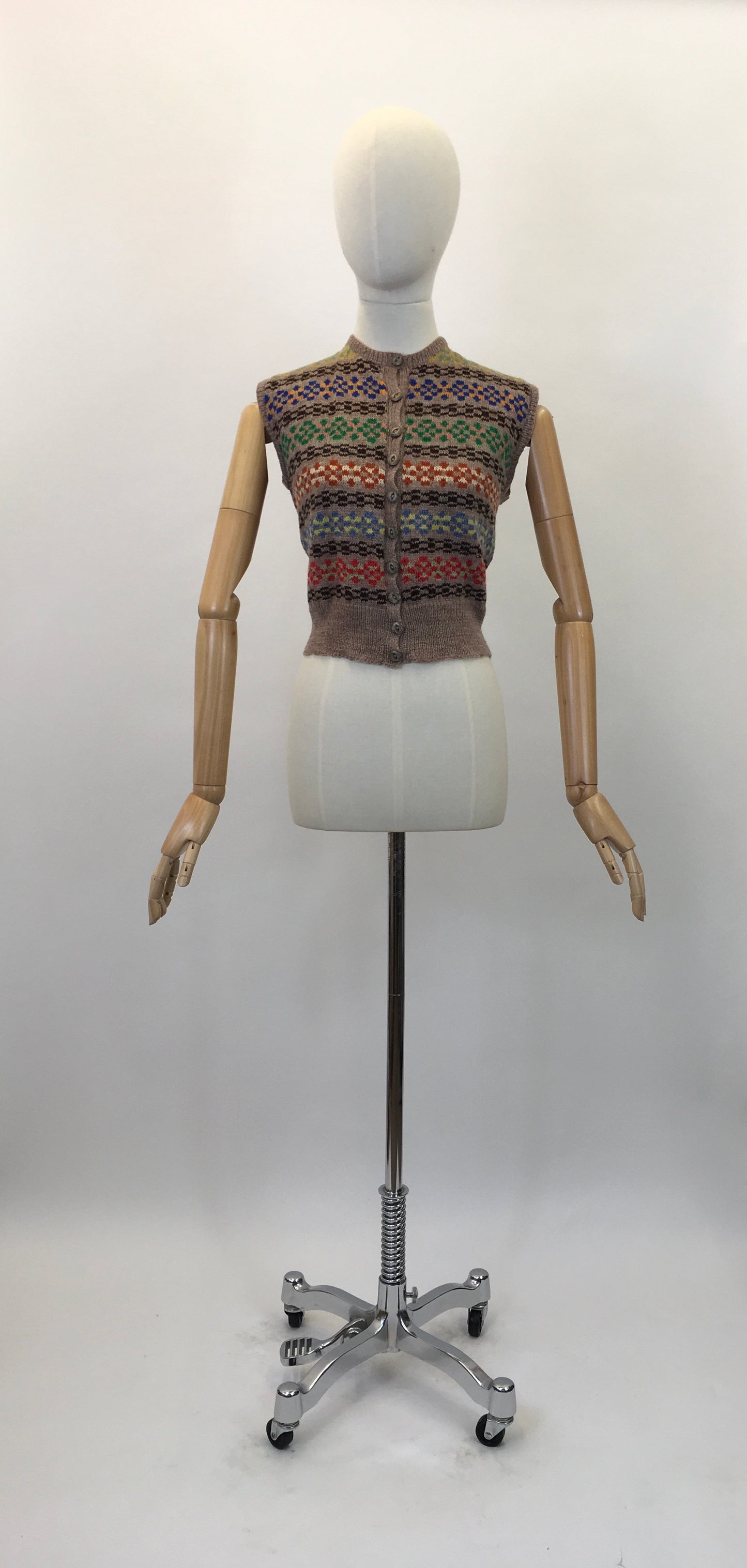 Original 1940's Darling Knitted Waistcoat - With Fairisle Details and Button Front