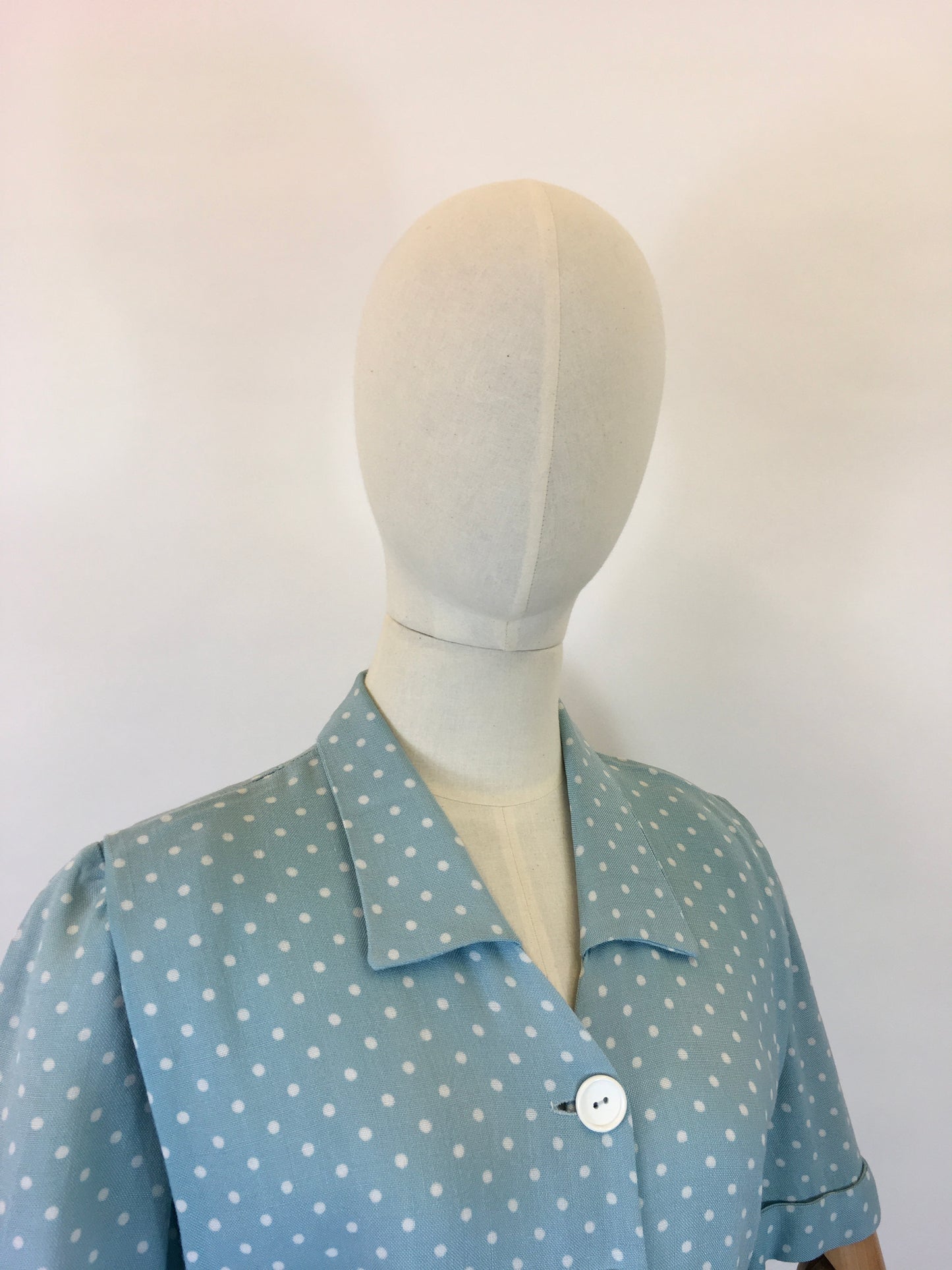Original 1940’s STUNNING Day Dress - In A Soft Duck Egg Polka Dot Moygoshal Linen
