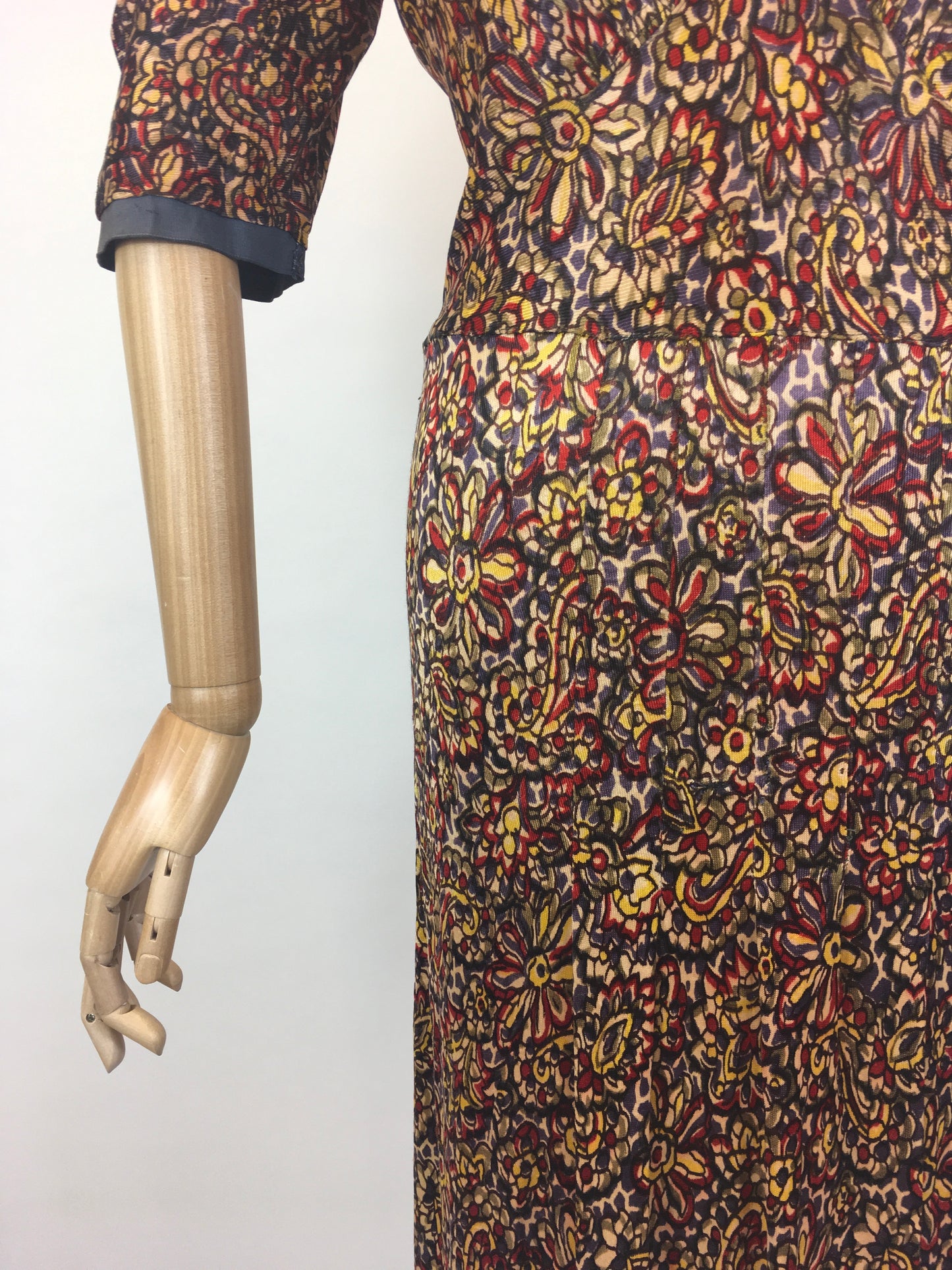 Original 1940’s STUNNING Rayon Jersey Dress AS IS - In Reds, Purples, Yellows & Navy