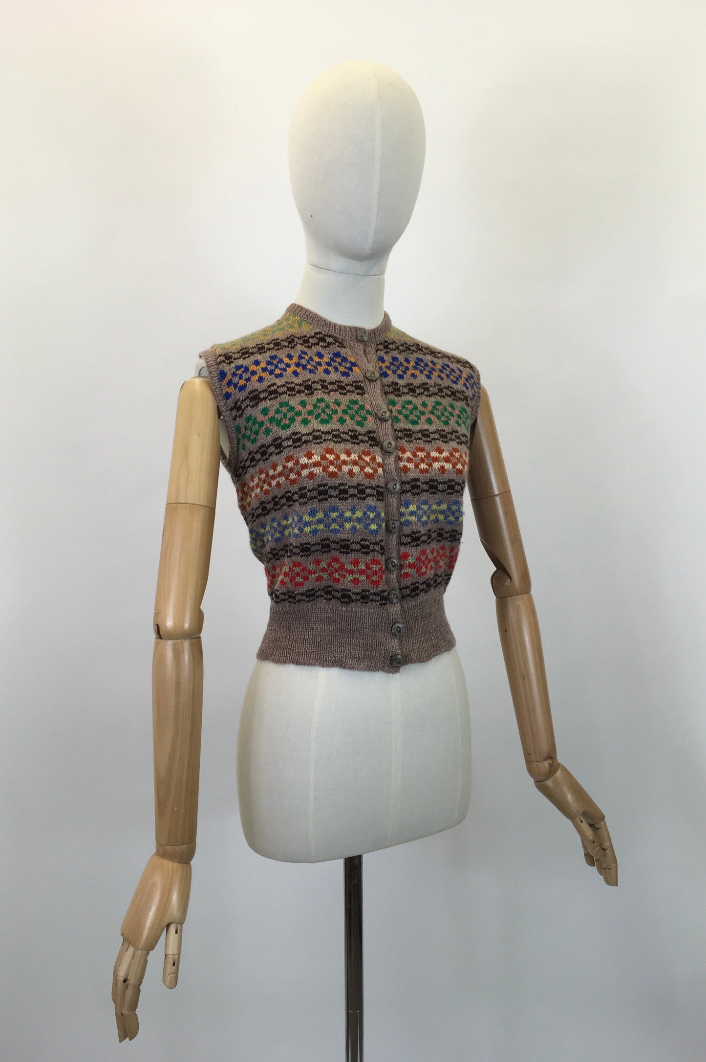 Original 1940's Darling Knitted Waistcoat - With Fairisle Details and Button Front