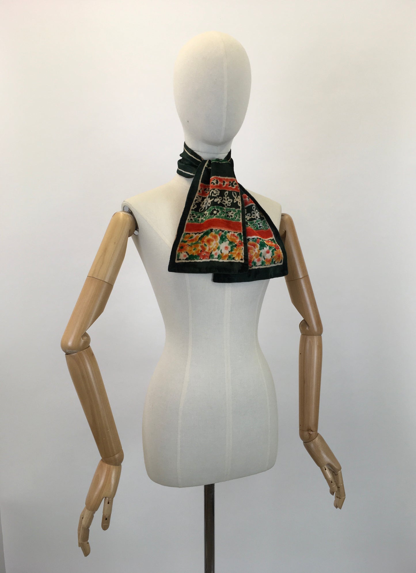 Original 1930's Sublime Velvet Deco Scarf - In Autumnal Florals and Brights