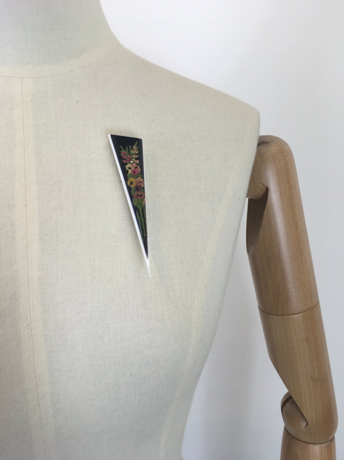 Original Late 1930's Dagger Brooch in Early Plastic - With Barbola Embellishments