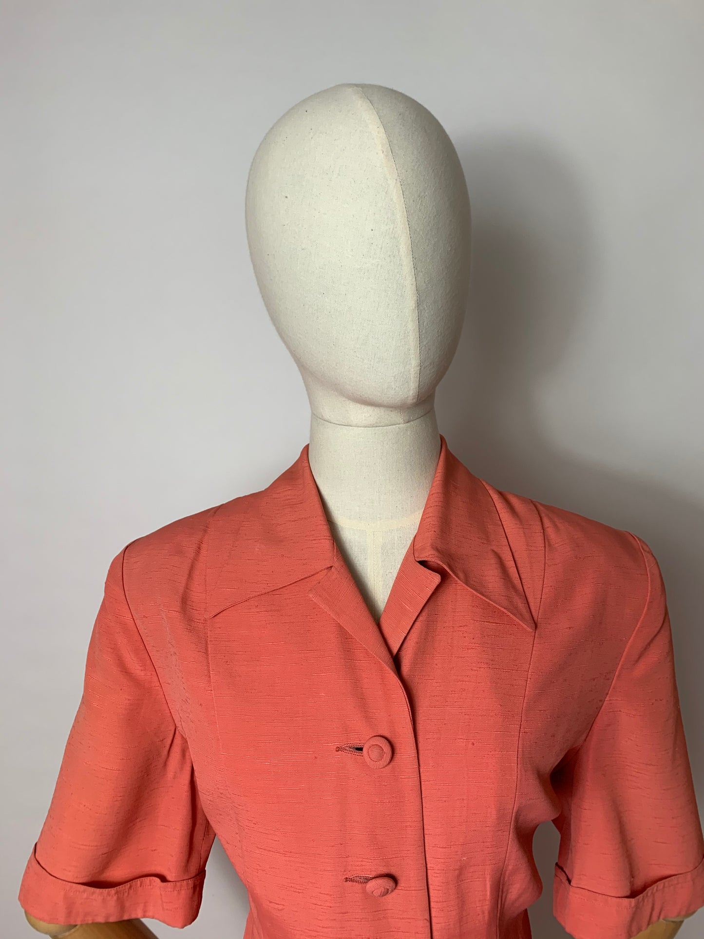 Original 1940’s 2pc Summer Suit - Fabulous Coral Colour and Lovely Detailing