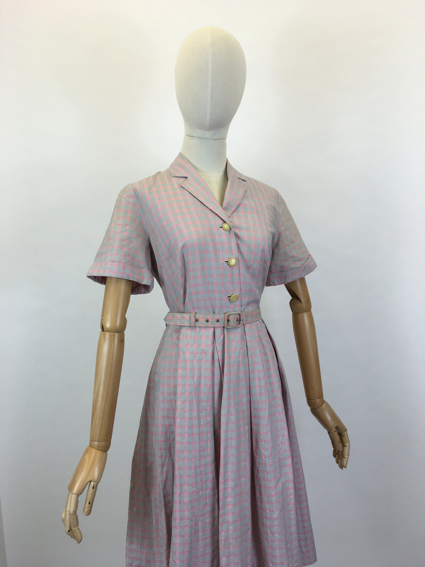Original 1950’s Darling Cotton Day Dress - In A Muted Pink & Grey Check