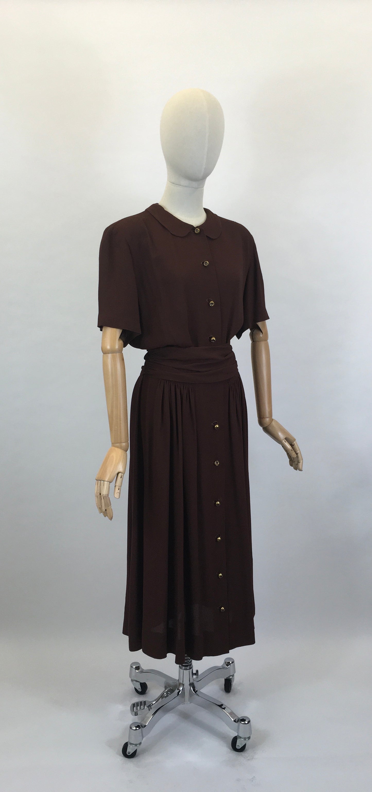 Original 1940’s SENSATIONAL Brown Fine Crepe Dress - ‘ A Jerry Gilden Spectator ‘