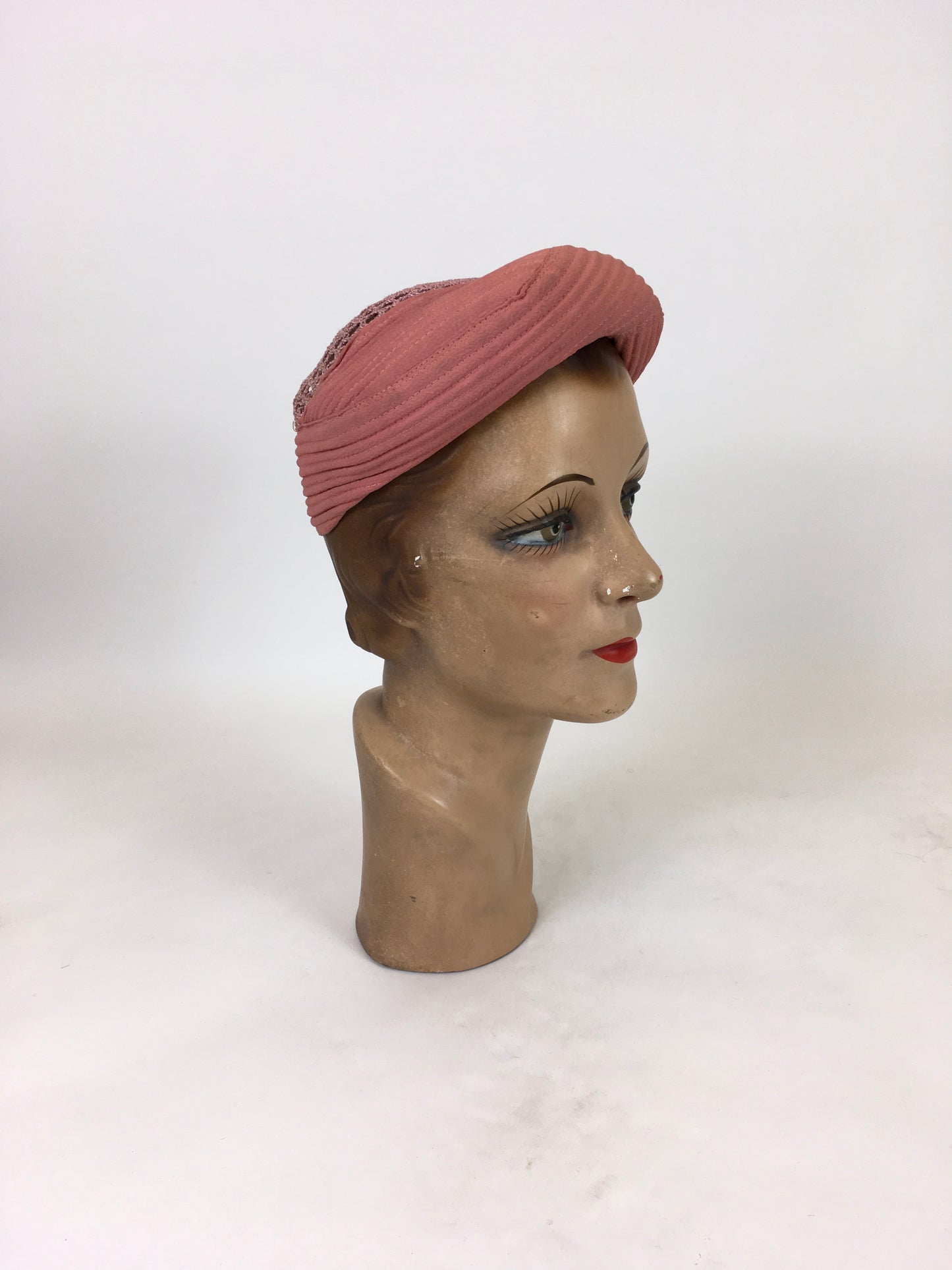 Original 1940's Darling Turban Halo Hat With Open Crown - In A Powdered Salmon Crepe