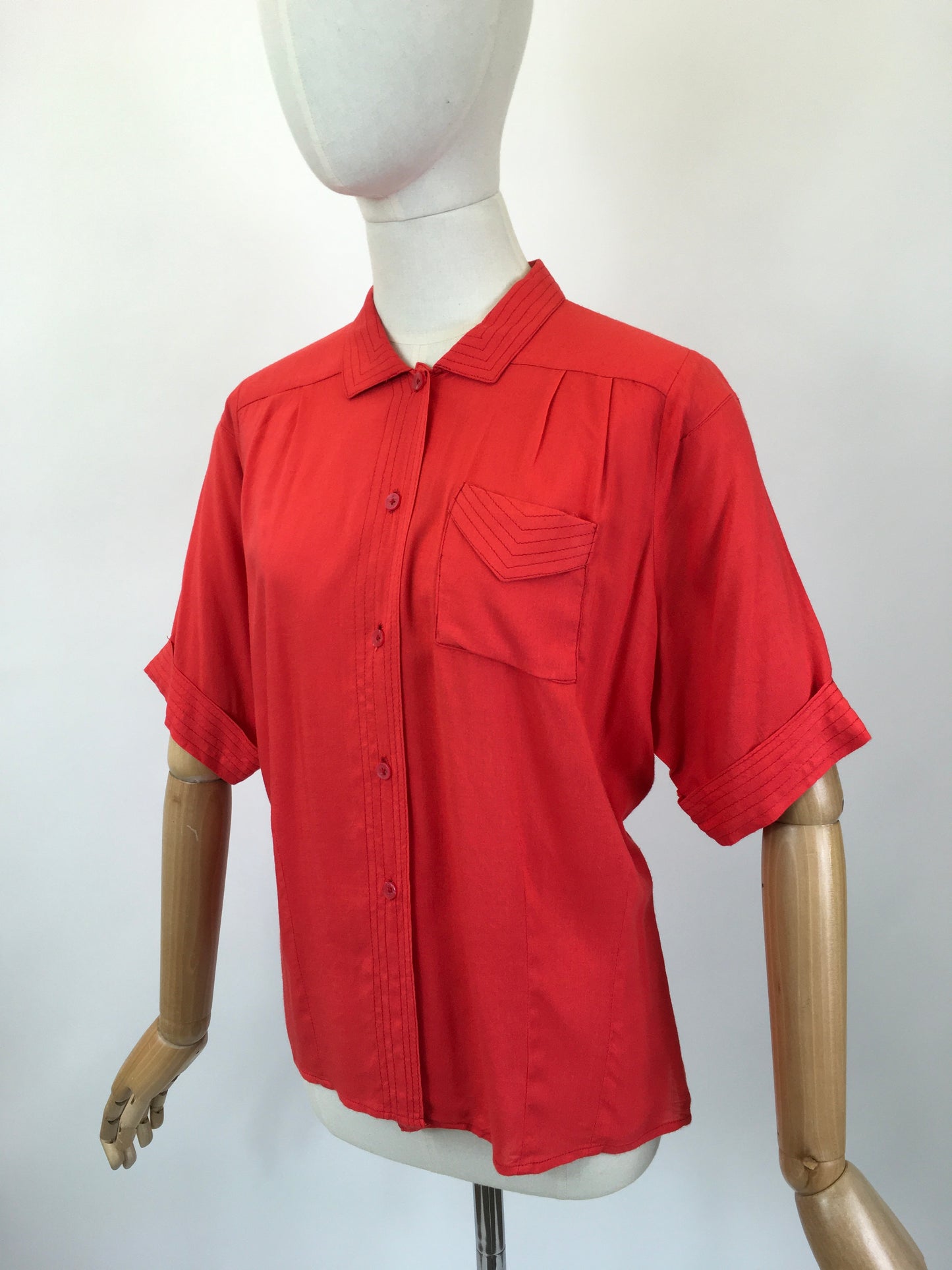 Original 1940's Fabulous Cotton Blouse - In A Lipstick Bright Red
