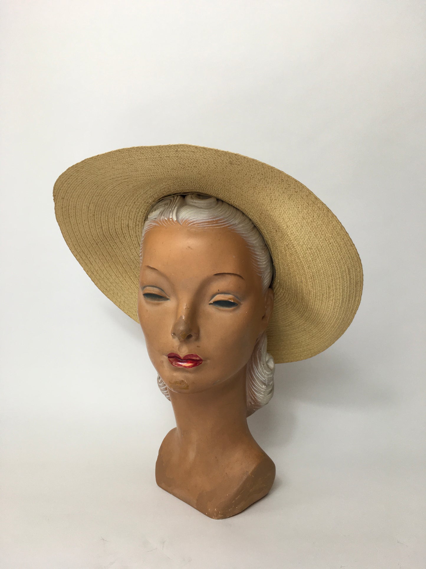 Original 1930’s Straw Hat with Brown Grosgrain Ribbon Trim - A Festival Of Vintage Fashion Show Exclusive