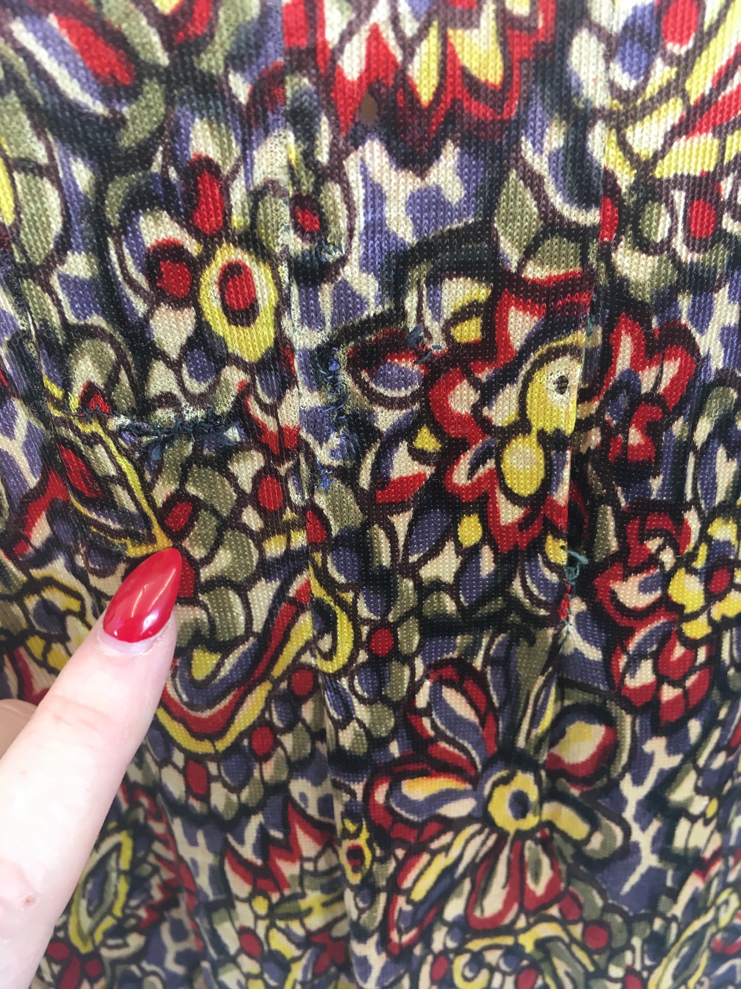 Original 1940’s STUNNING Rayon Jersey Dress AS IS - In Reds, Purples, Yellows & Navy