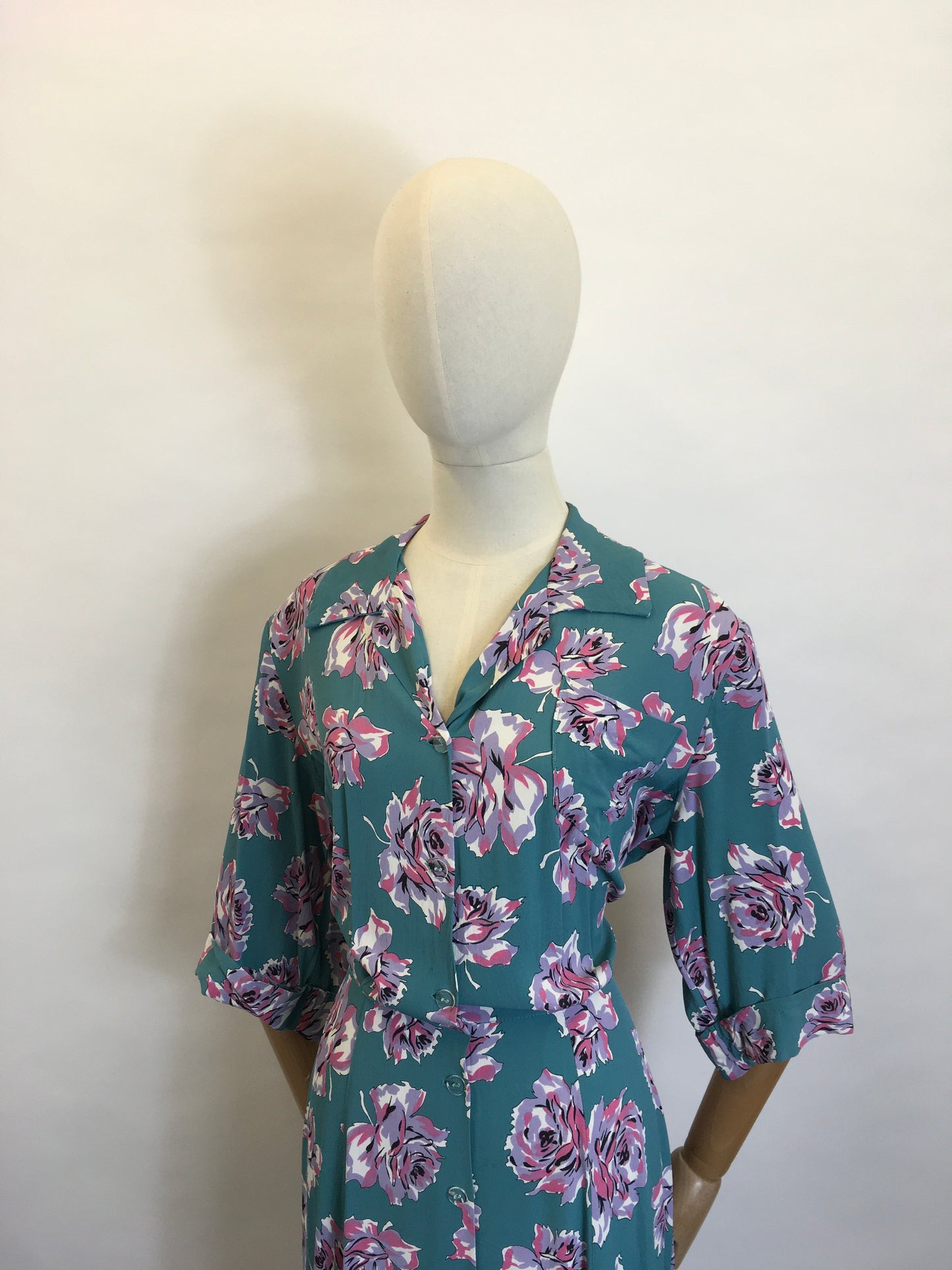 Original 1940's VOLUP Floral Rayon Dress - Beautiful Rayon in a Divine Winter Berry Colour Palette