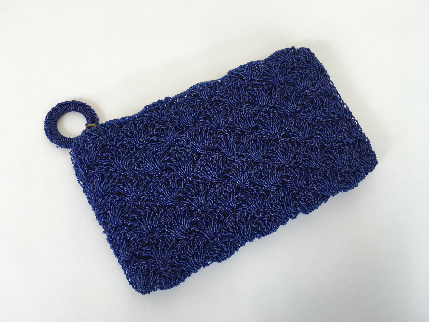 Original 1950’s Royal Blue Beaded Plastic Clutch - With Matching Circular Pull