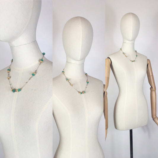 Original 1930’s Deco Necklace - In Turquoise Blue, Cream & Silver