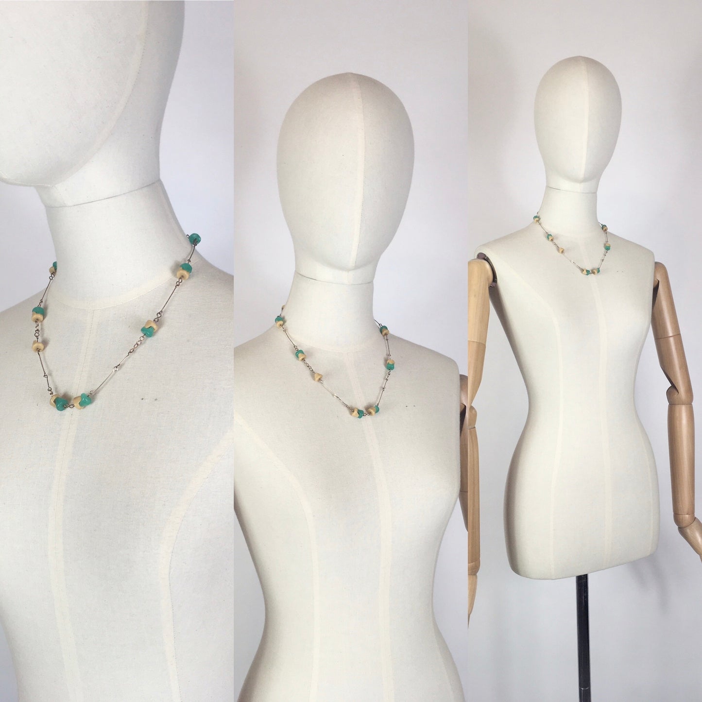 Original 1930’s Deco Necklace - In Turquoise Blue, Cream & Silver