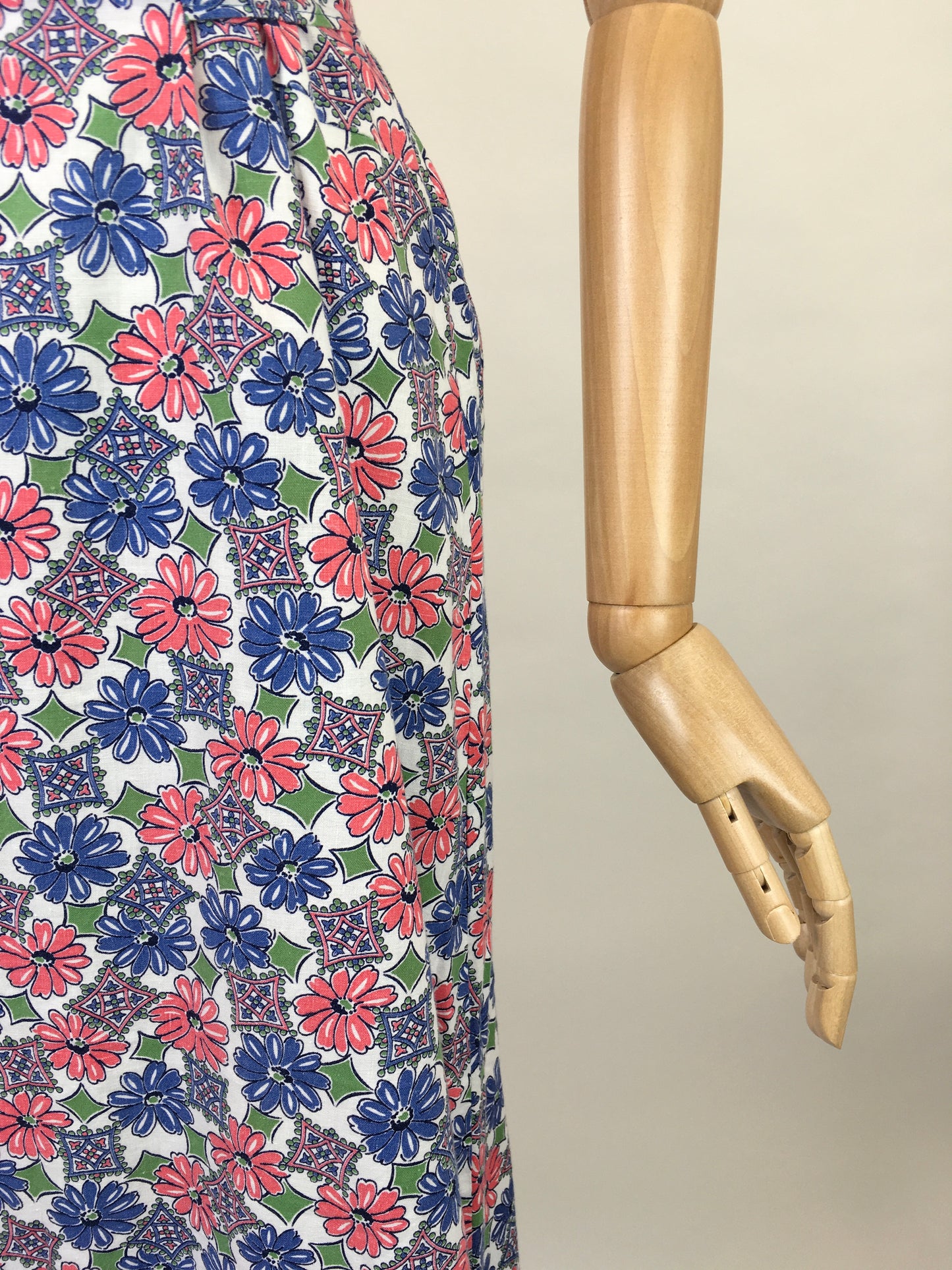 Original 1940’s Beautiful Floral Cotton Full Pinny - In Blues, Soft Pinks and Greens