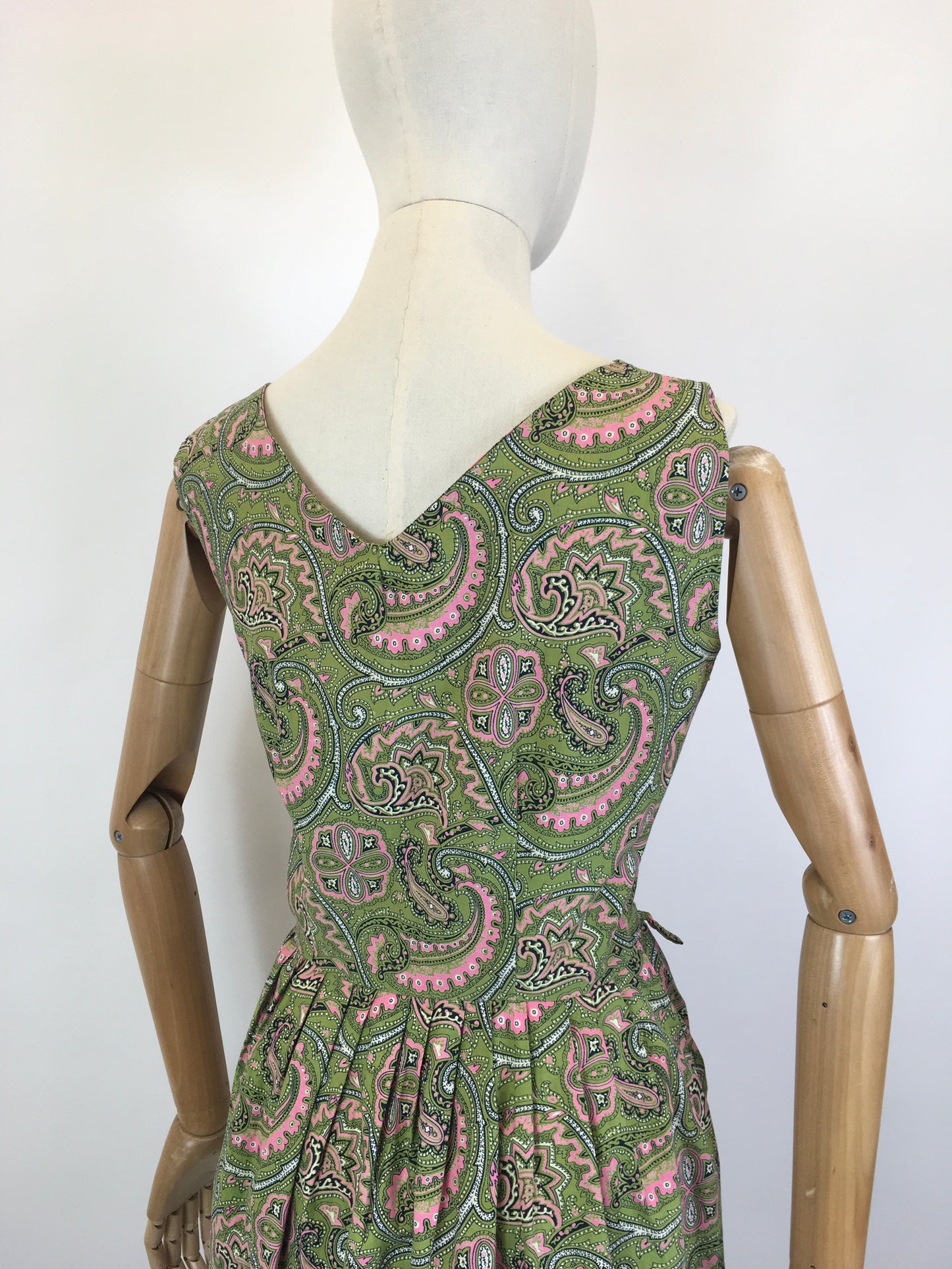 Original 1950’s Darling Cotton Day Dress- In A Beautiful Paisley in Pink & Green