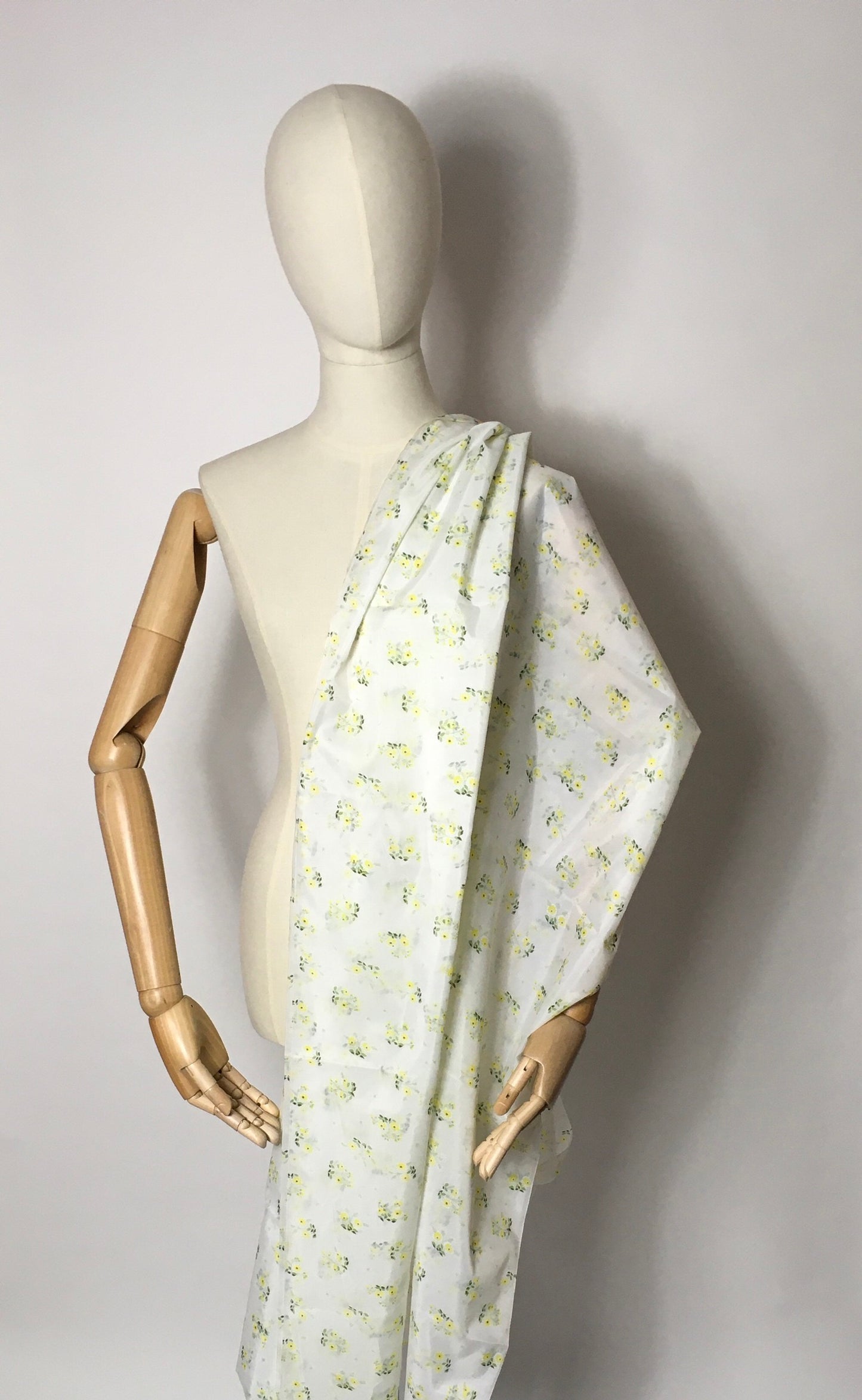 Original 1950s Sheer Nylon Dress Fabric - Lovely Yellow Ditsy Floral  3.5 m