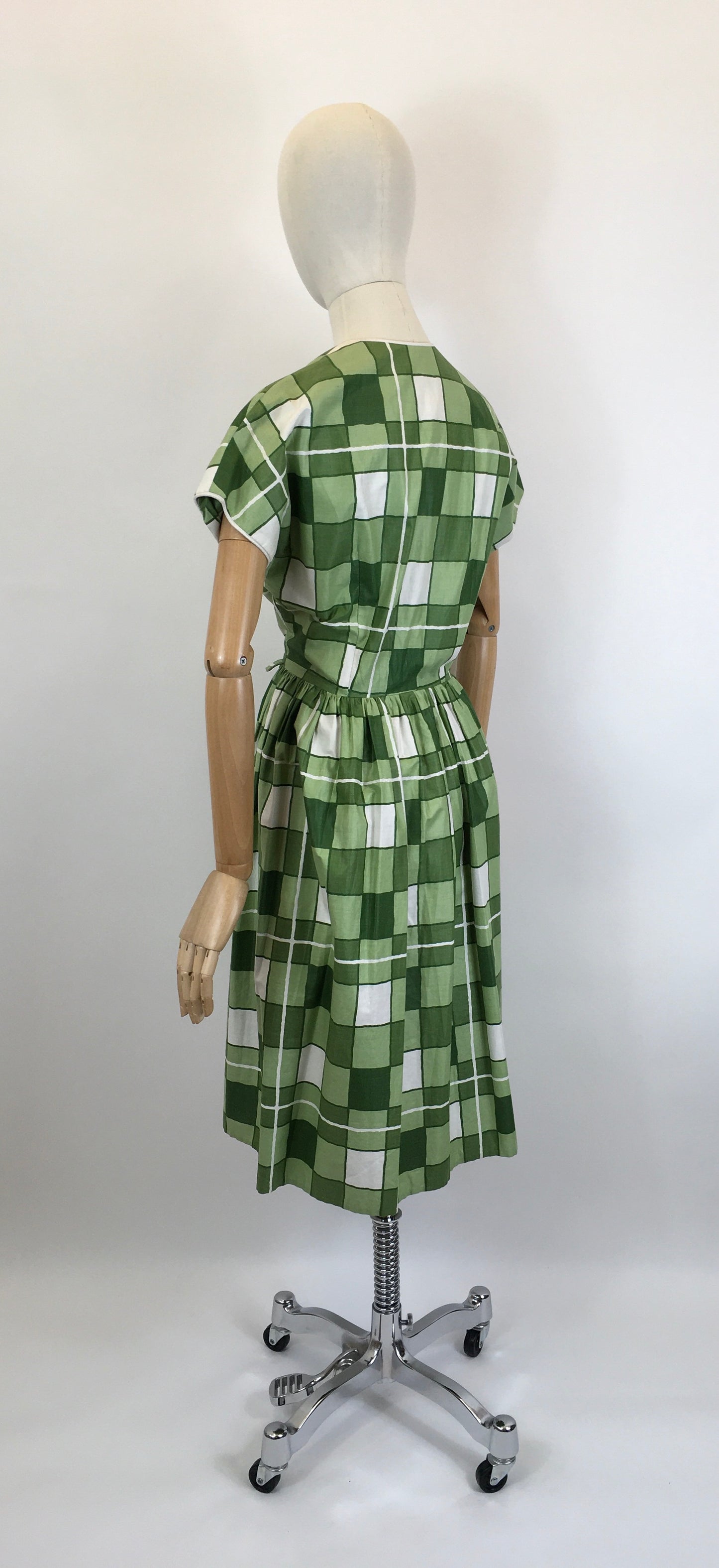 Original 1950's Darling Cotton Day Dress - In Shades of Green & White