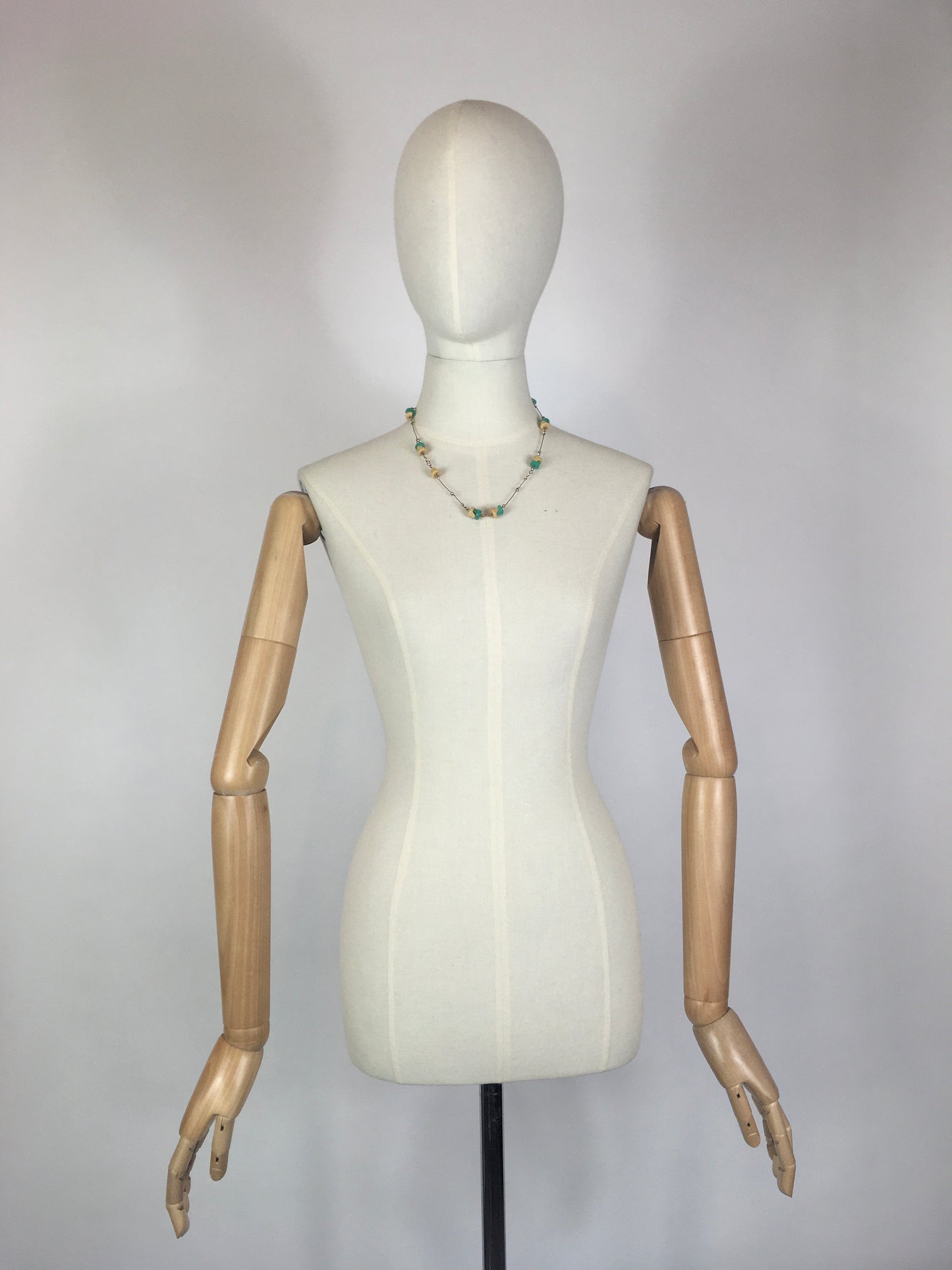 Original 1930’s Deco Necklace - In Turquoise Blue, Cream & Silver