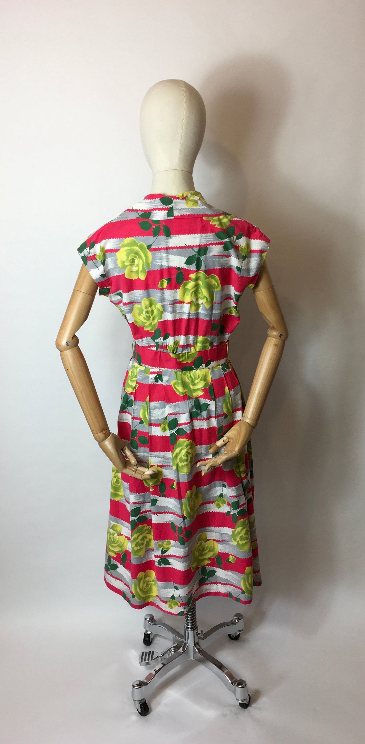 Original 1950s Cotton Day Dress - In a Fabulous Floral Cotton in Bright Pinks, Yellows & Greens