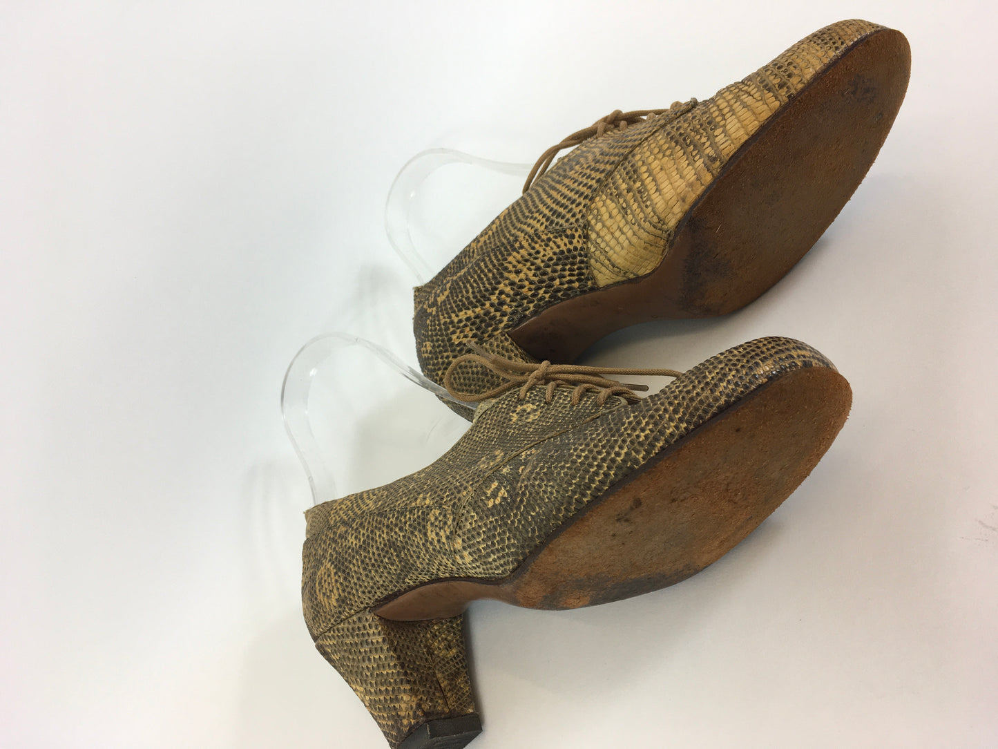 Original 1940’s Fabulous Snakeskin Heeled Lace Up Shoes - In A Lovely Warm Golden Tone