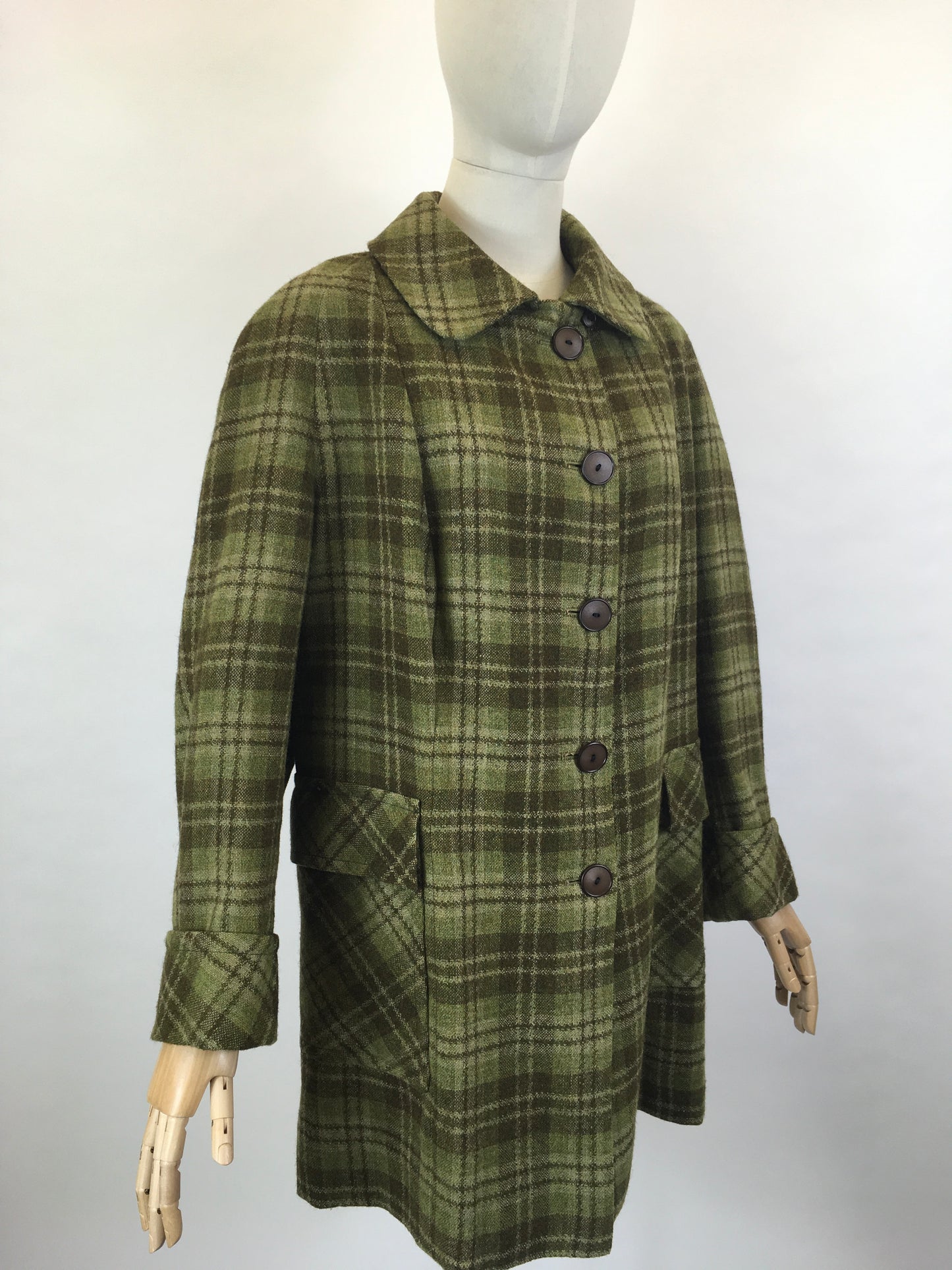 Original 1950’s FABULOUS Green Check Jacket/ Coat - Classic 50’s Styling & Great Pockets