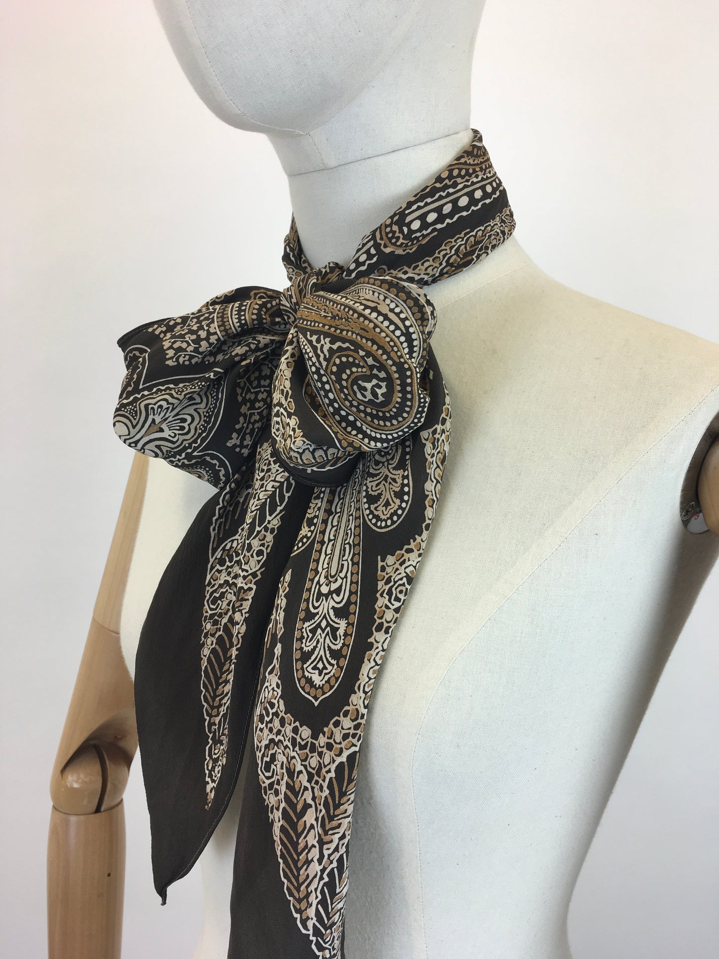 Original 1930’s Stunning Deco Pointed Scarf - In Warm Browns, Taupes and Mushrooms