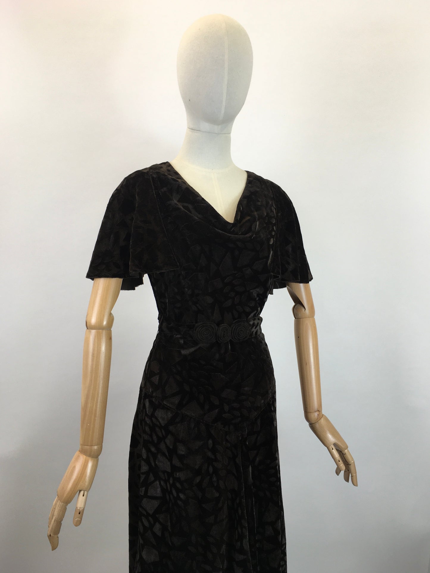 Original 1930's Sensational Evening Gown - In A Rich Dark Chocolate Devore