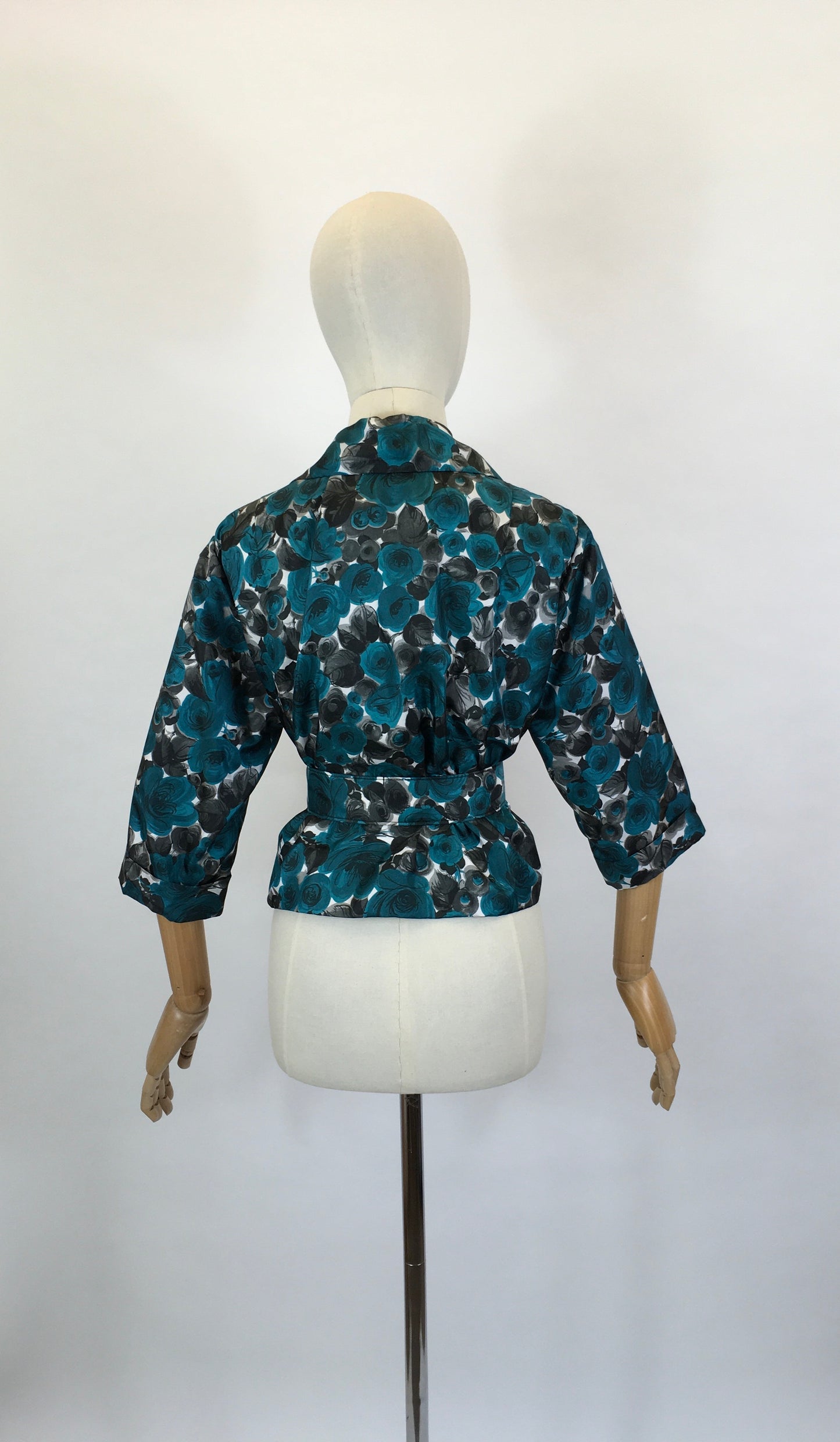 Original 1950’s Floral Jacket & Belt Set - In A Bright Turquoise, White and Charcoal